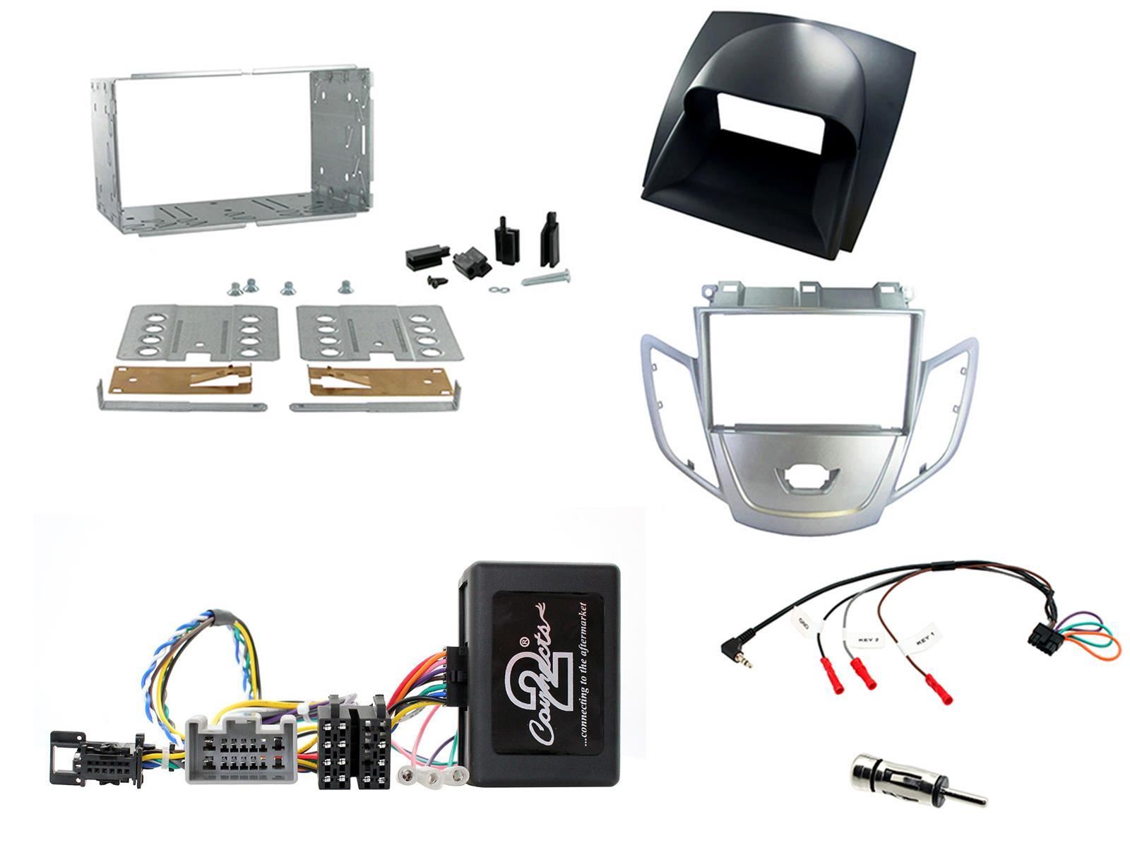 Connects 2 CTKFD01 - Ford Fiesta Mk7 2008 - 2010 Double Din Facia & Steering wheel Interface Fitting Installation Kit (Silver Facia Panel)
