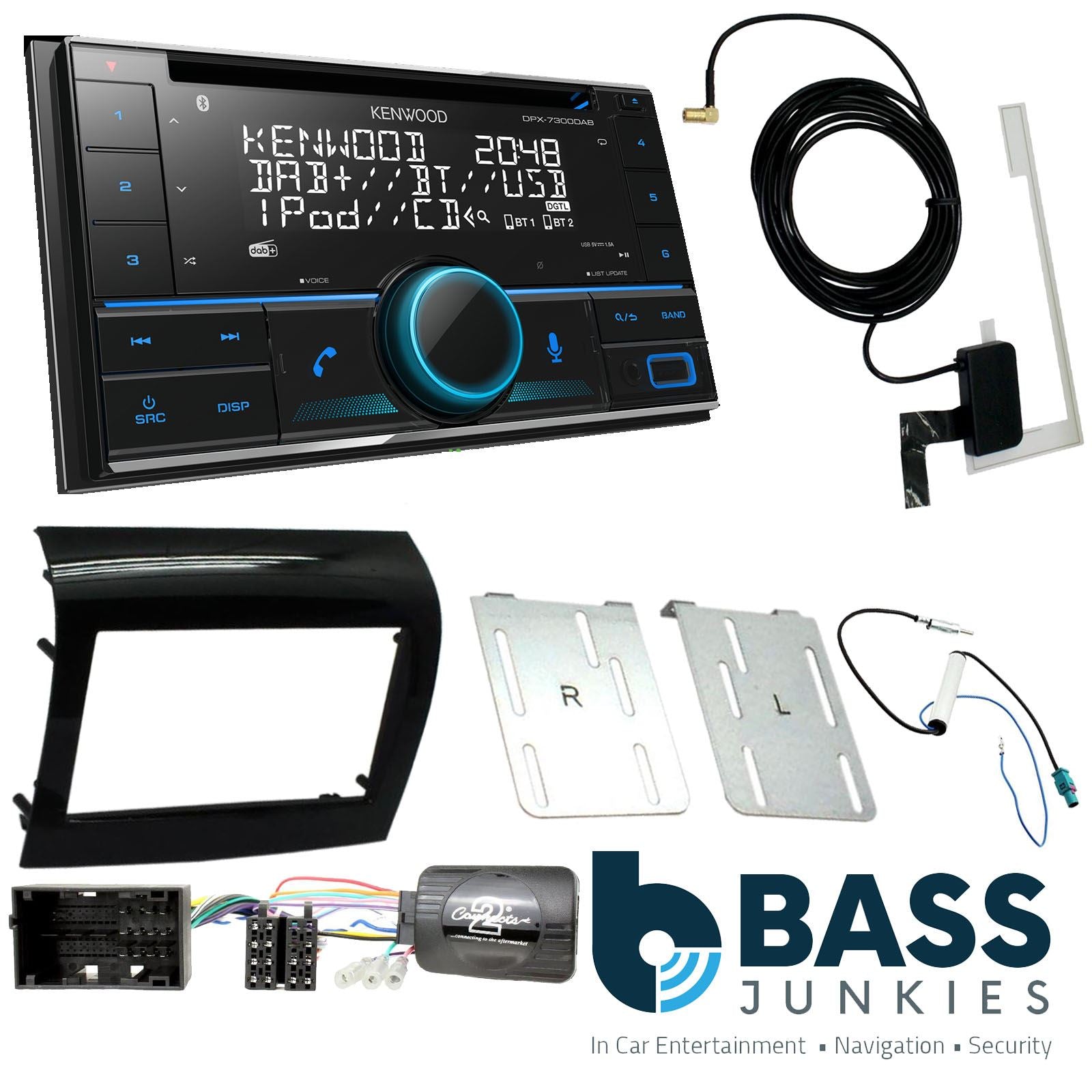 Kenwood DPX-7300DAB + Connects2 Double Din + Steering Wheel Controls fits Peugeot Boxer 2014>