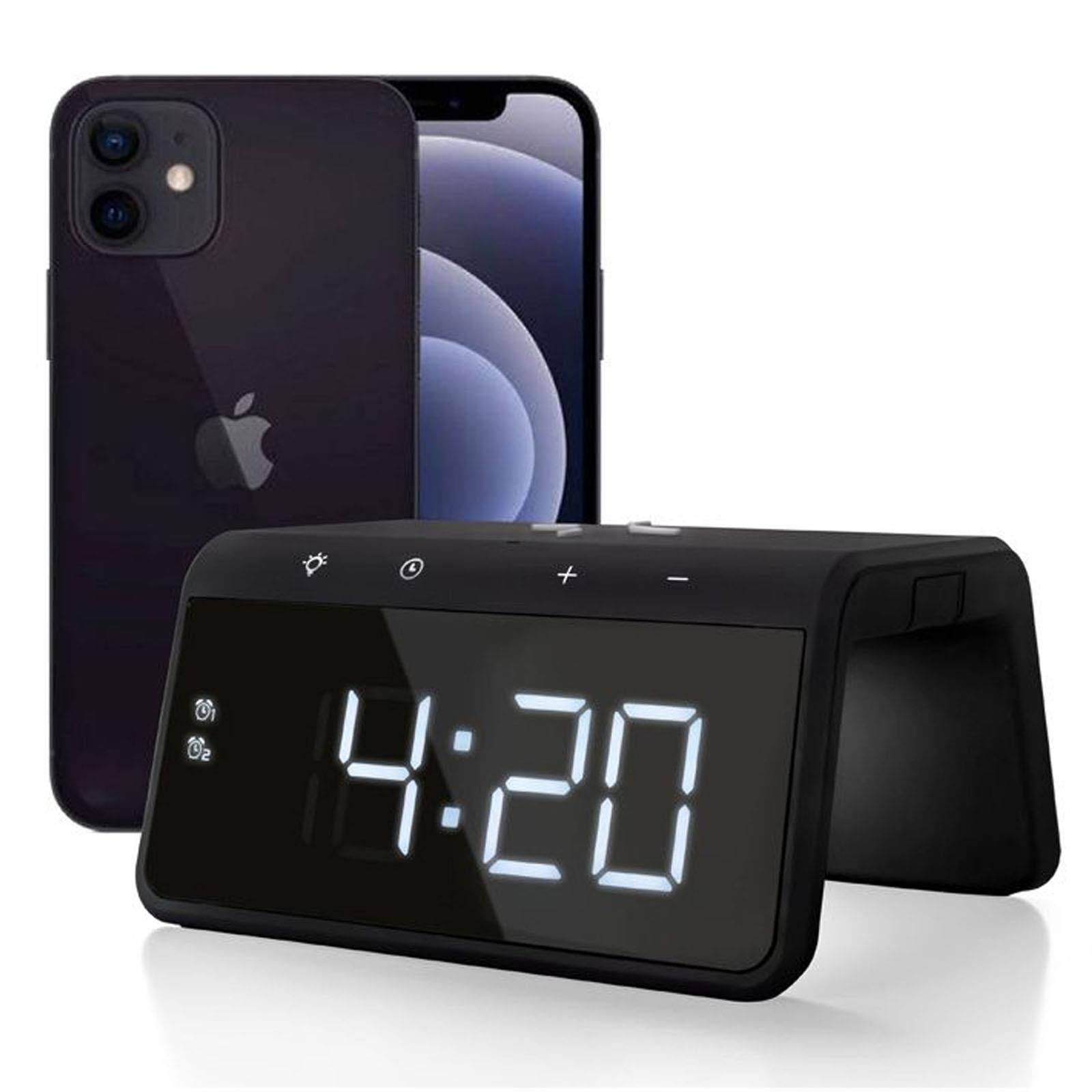 Caliber HCG019QI/B Alarm Clock with Qi Wireless Charging Pad USB Charging & LED Night Light