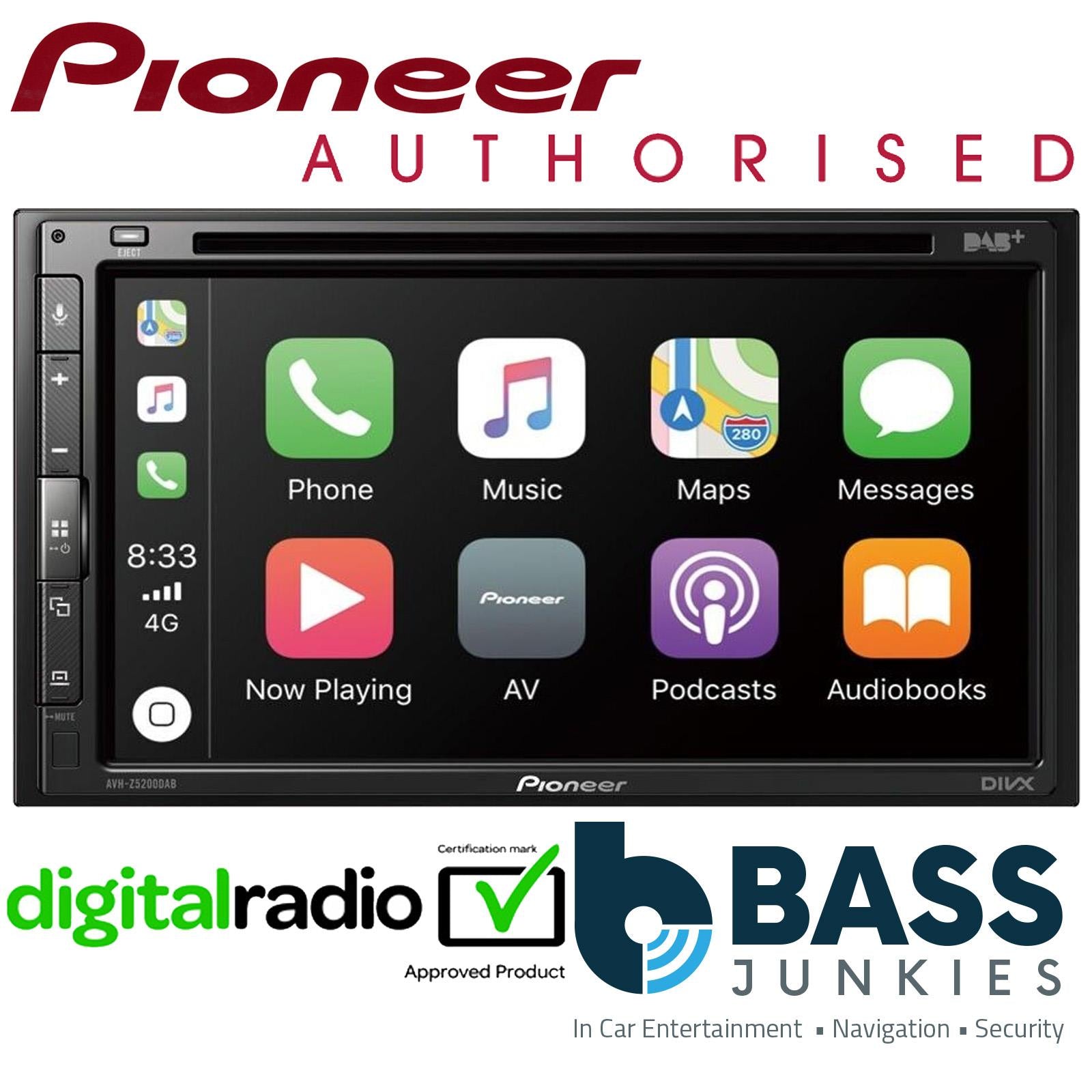 Pioneer AVH-Z5200DAB - 7" Double Din Carplay WAZE DVD DAB Bluetooth iPhone Android Car radio Stereo Player