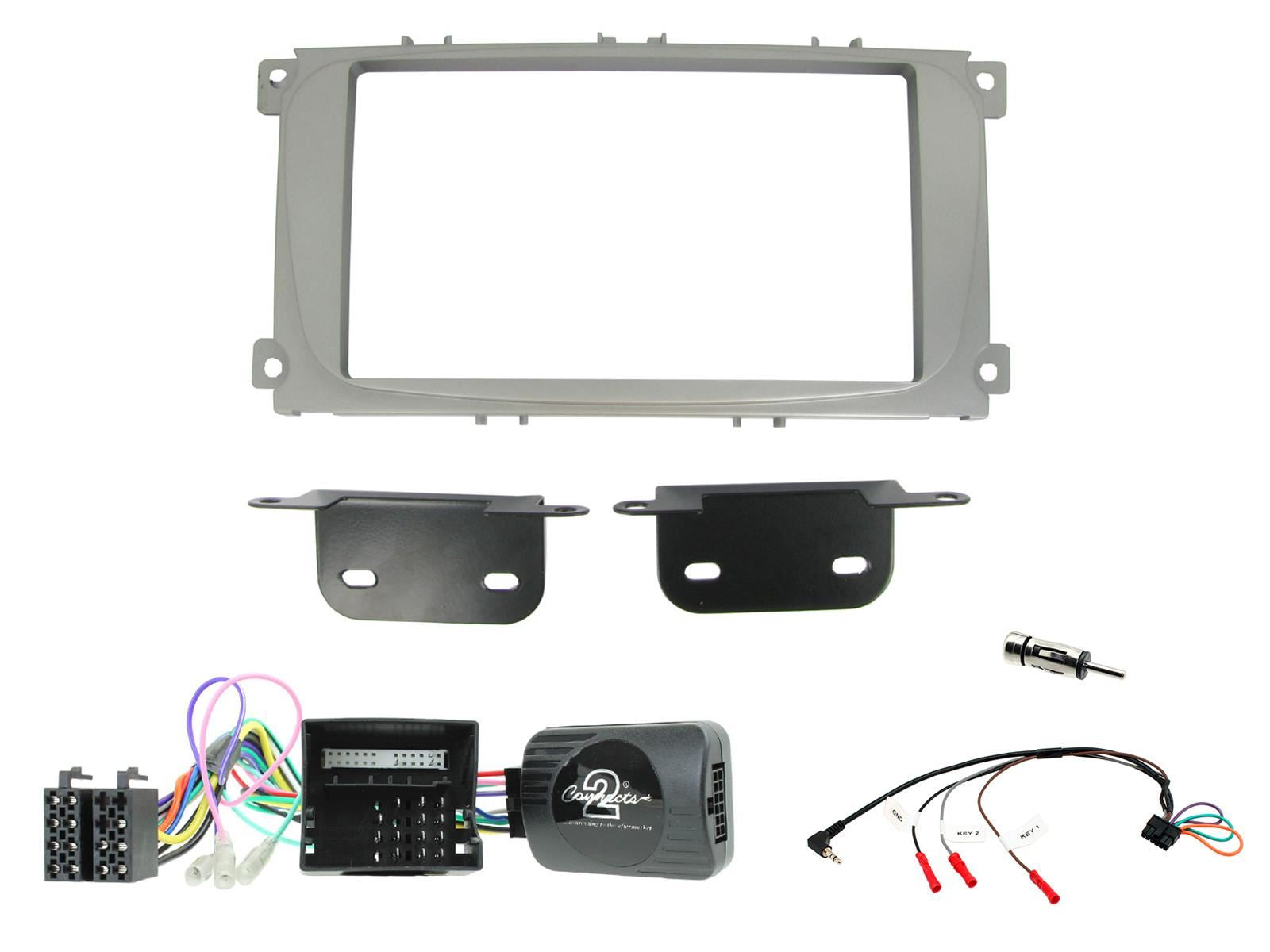Connects 2 CTKFD25 - Ford Focus 2008 - 2011 Double Din Facia & Steering wheel Interface Fitting Installation Kit (Silver Facia Panel)