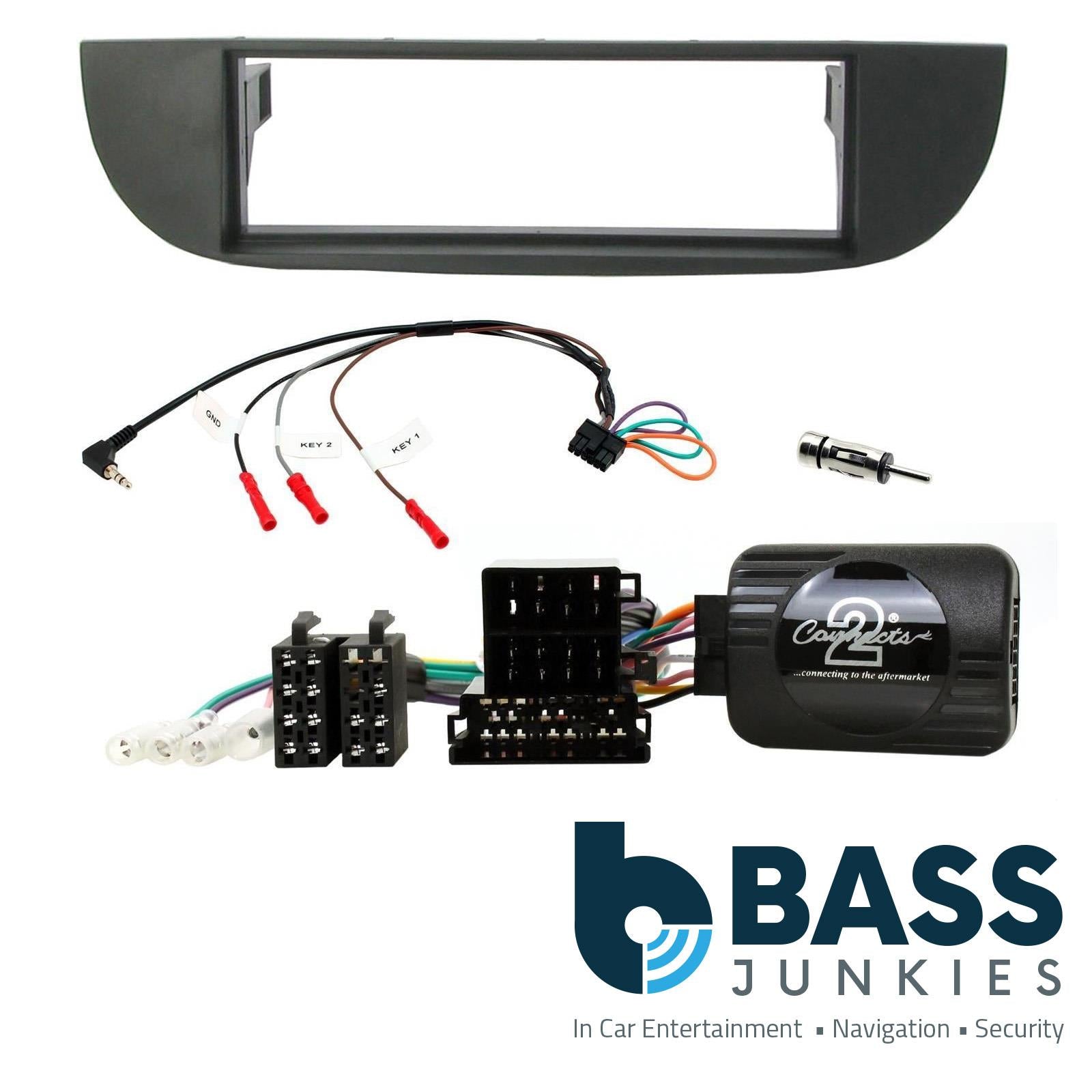Single Din Stereo Fitting Kit + Steering Wheel Stalk Controls to fit Fiat 500 2007-15