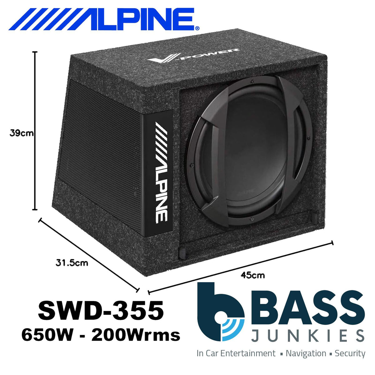 Alpine SWD-355 - 12" 650 Watts Active Amplified Car Subwoofer Bass Box & Amplifer Kit