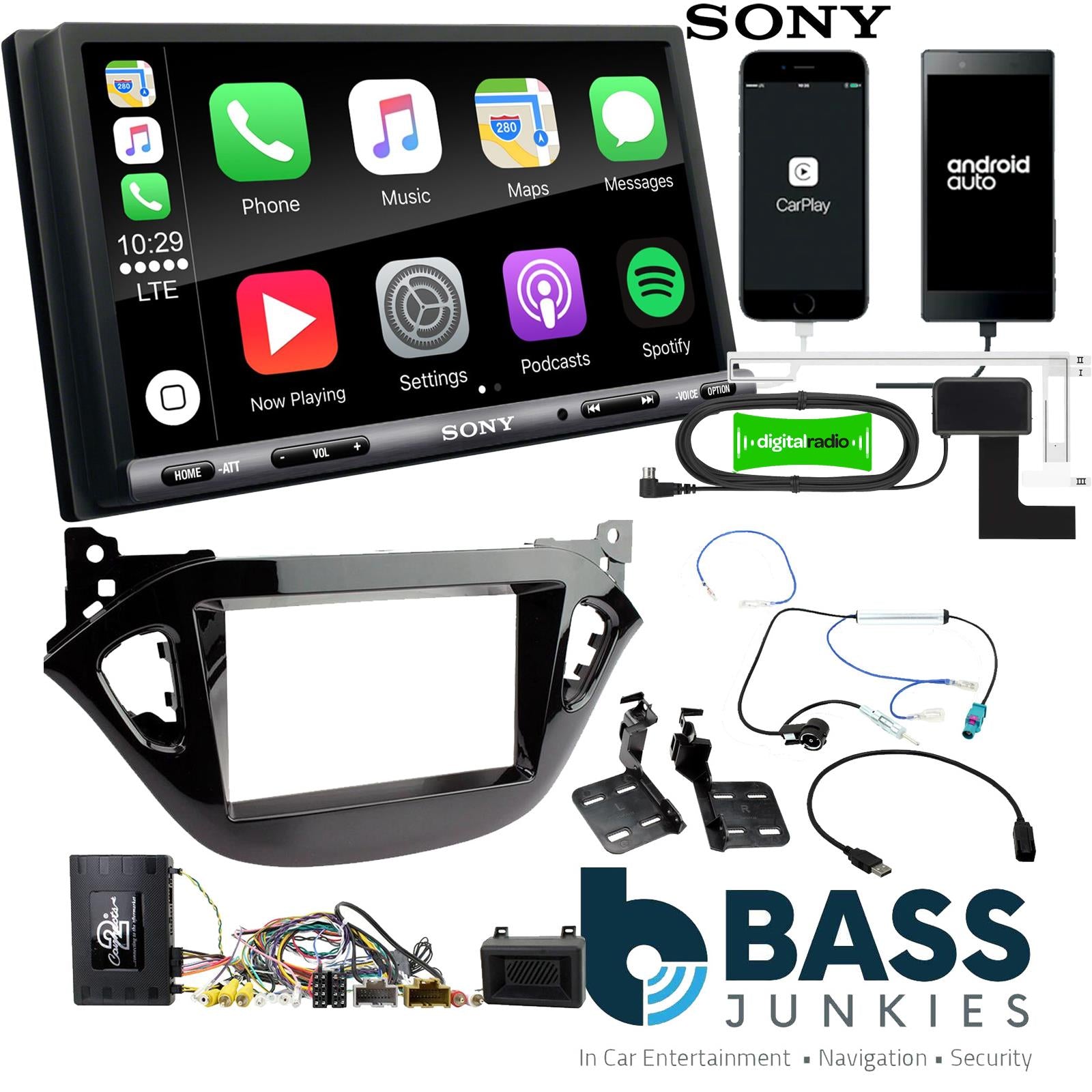 SONY DAB+ Apple | Android Double Din Stereo Fitting Kit + Steering Wheel Stalk Controls to fit Vauxhall Corsa 2014-