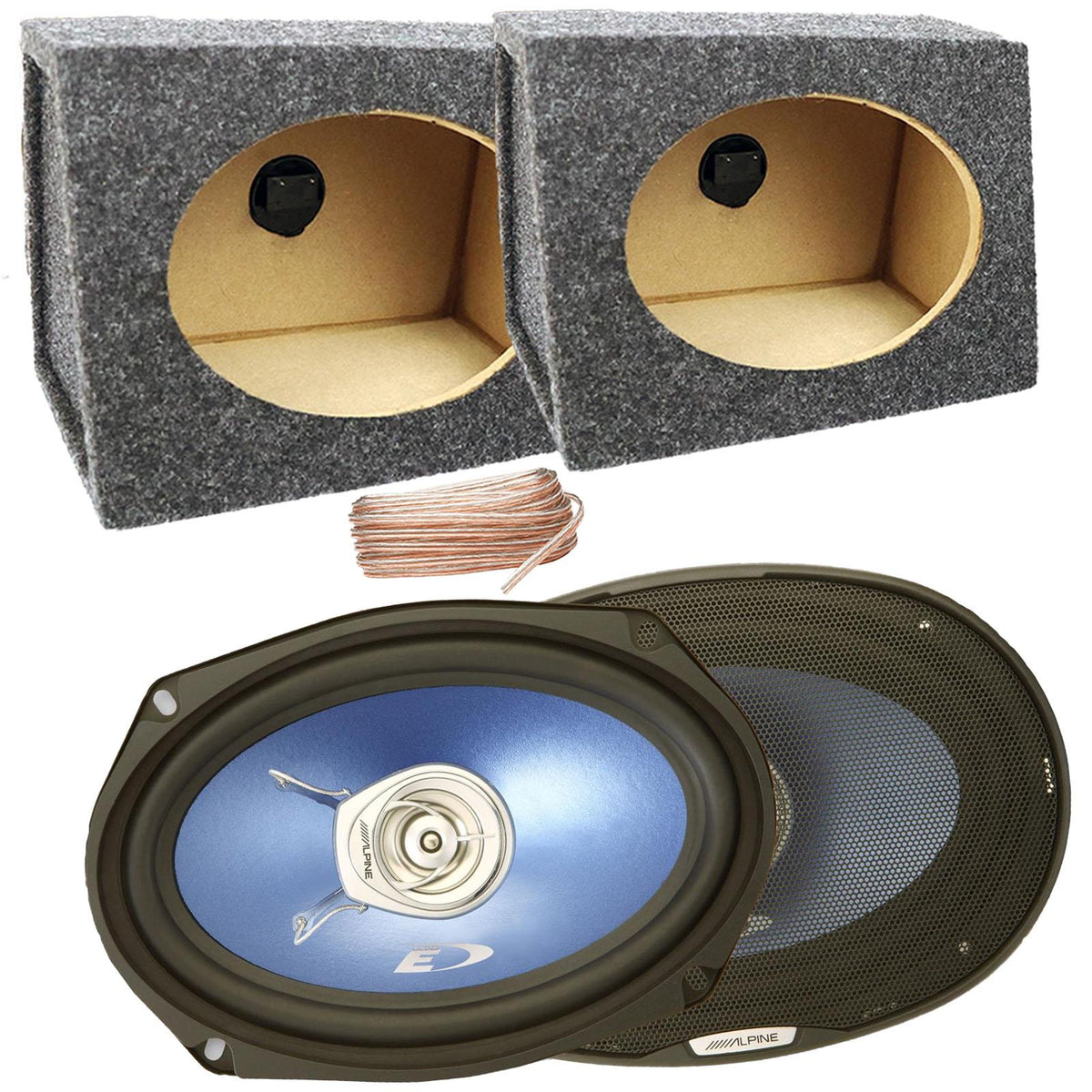 Alpine Car Van Truck 6X9 560 Watts Coaxial Speaker Package with Grey Speaker Box