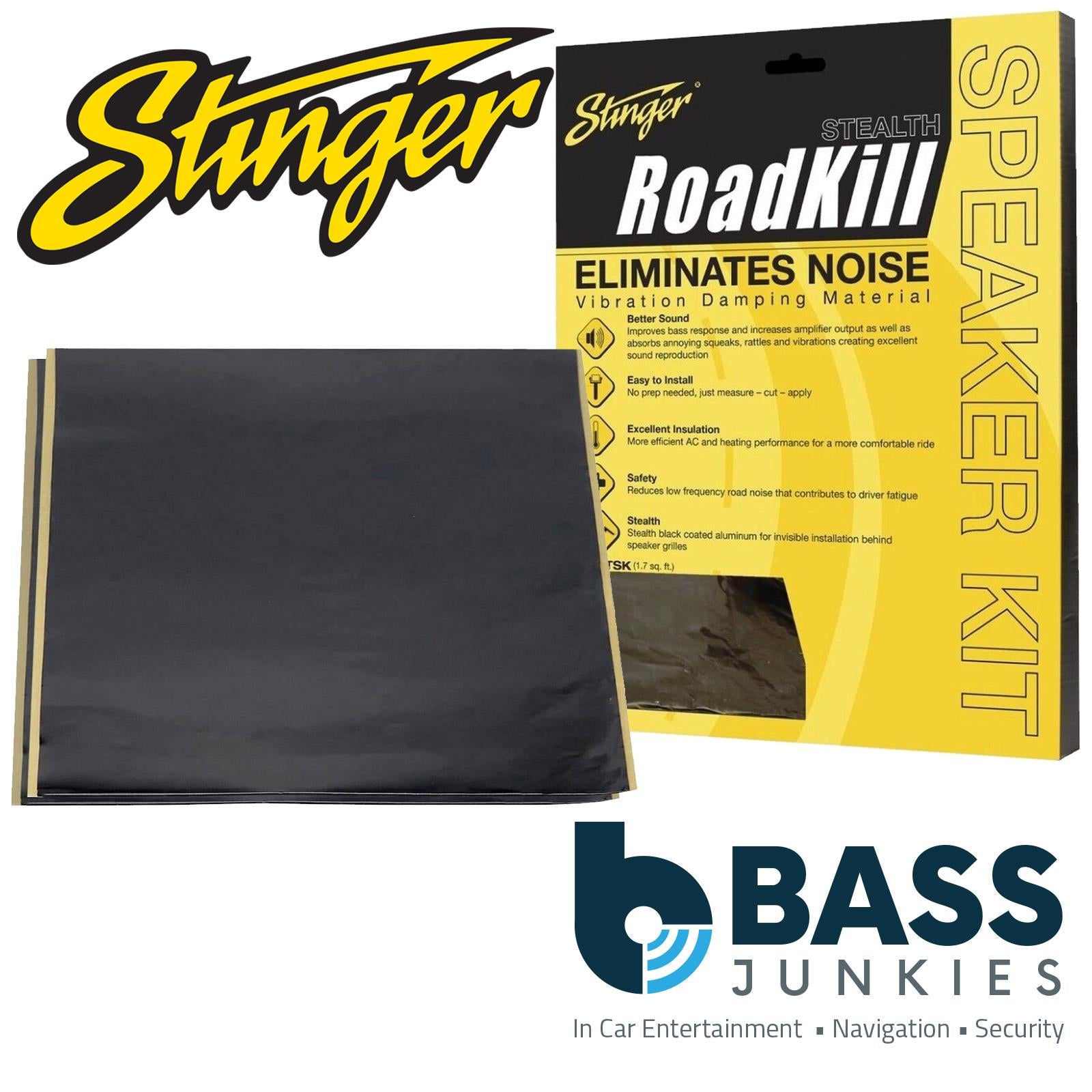 Stinger Roadkill RKSTSK 1.7 Sq Feet Stealth Black Sound Deadening Car Speaker Kit