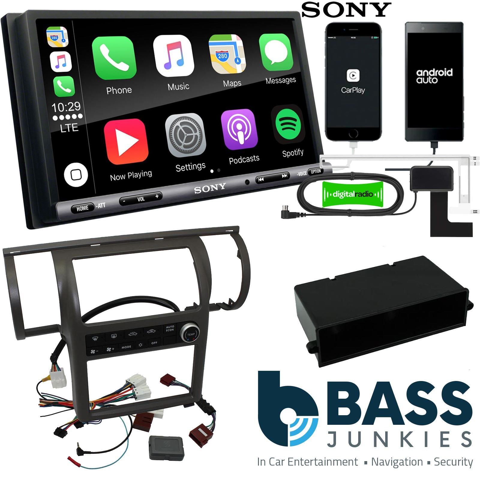 SONY DAB+ Apple | Android Double Din Stereo Fitting Kit + Steering Wheel Stalk Controls to fit Nissan Skyline 2003-04 | Infiniti G35 2003-04