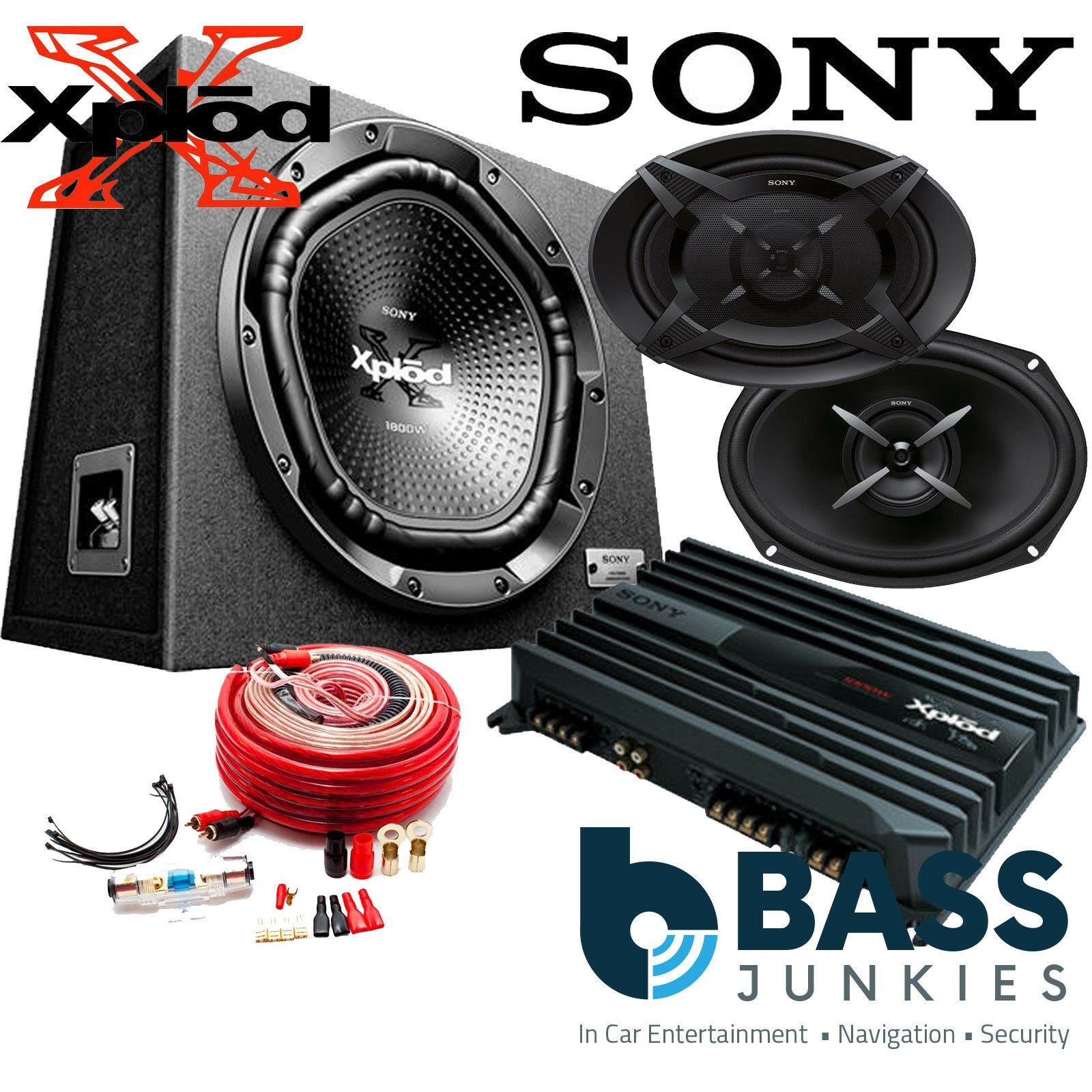 SONY 12" 1800 Watts Subwoofer & Bass Box - 1000 Watts 4 Channel Amplifier 6x9" Kit