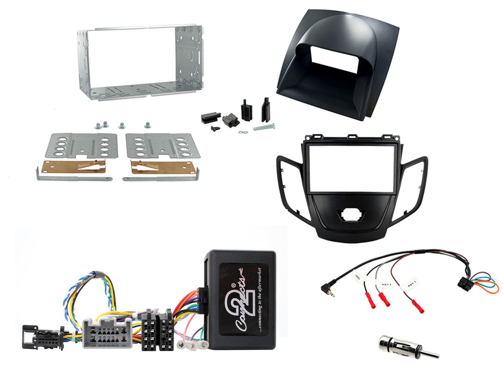Connects 2 CTKFD07 - Ford Fiesta 2008 - 2010 Double Din Facia & Steering wheel Interface Fitting Installation Kit (Grey Facia Panel)