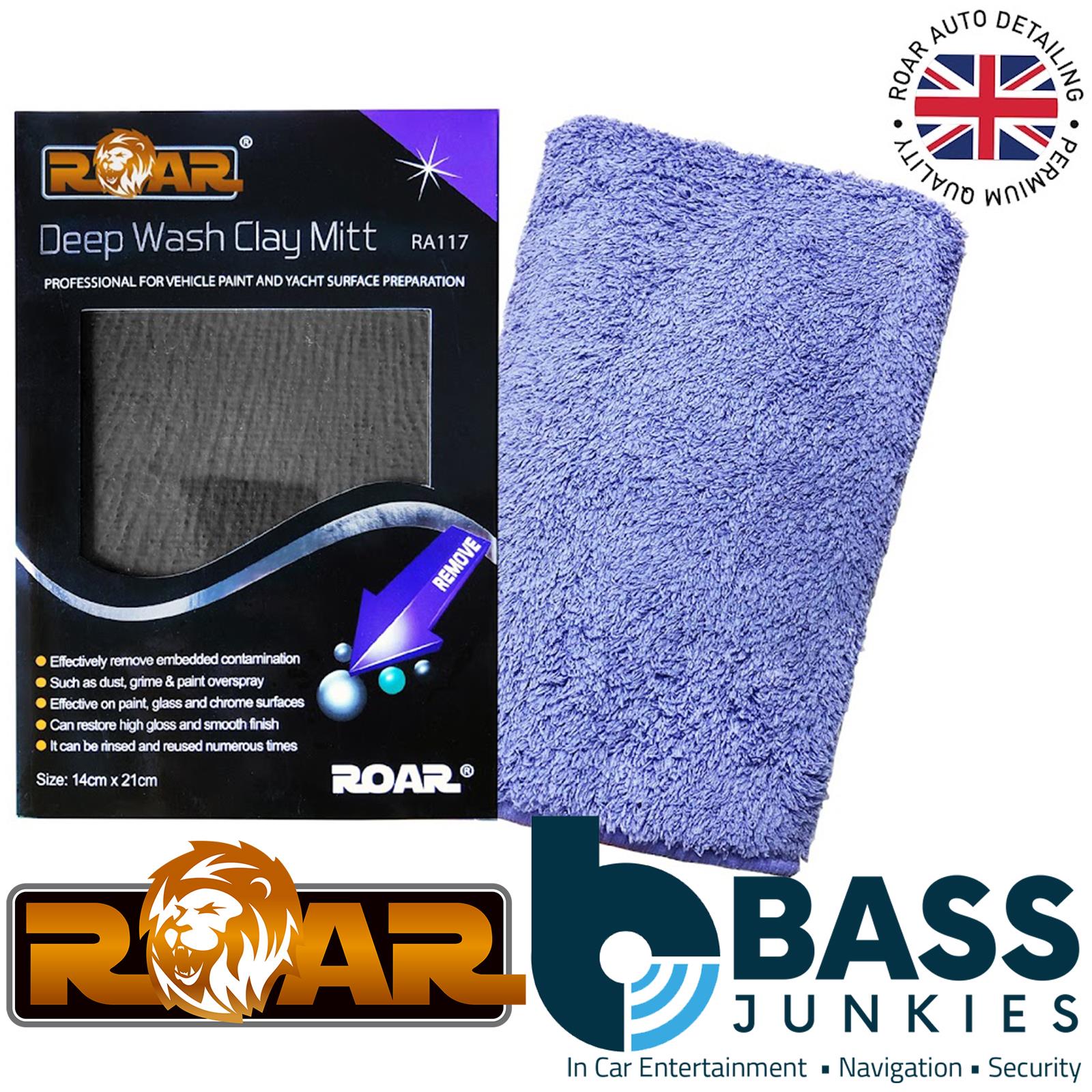 ROAR RA117 Deep Wash Clay Mitt Restore a High Gloss & Smooth Finish 14x21cm Effectively remove embedded contamination such as dust, grime and paint overspray on paint, glass and chrome surfaces