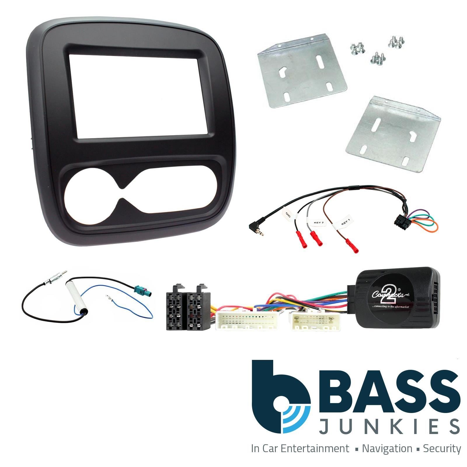 Double Din Stereo Fitting Kit + Steering Wheel Stalk Controls to fit Renault Trafic 2017-