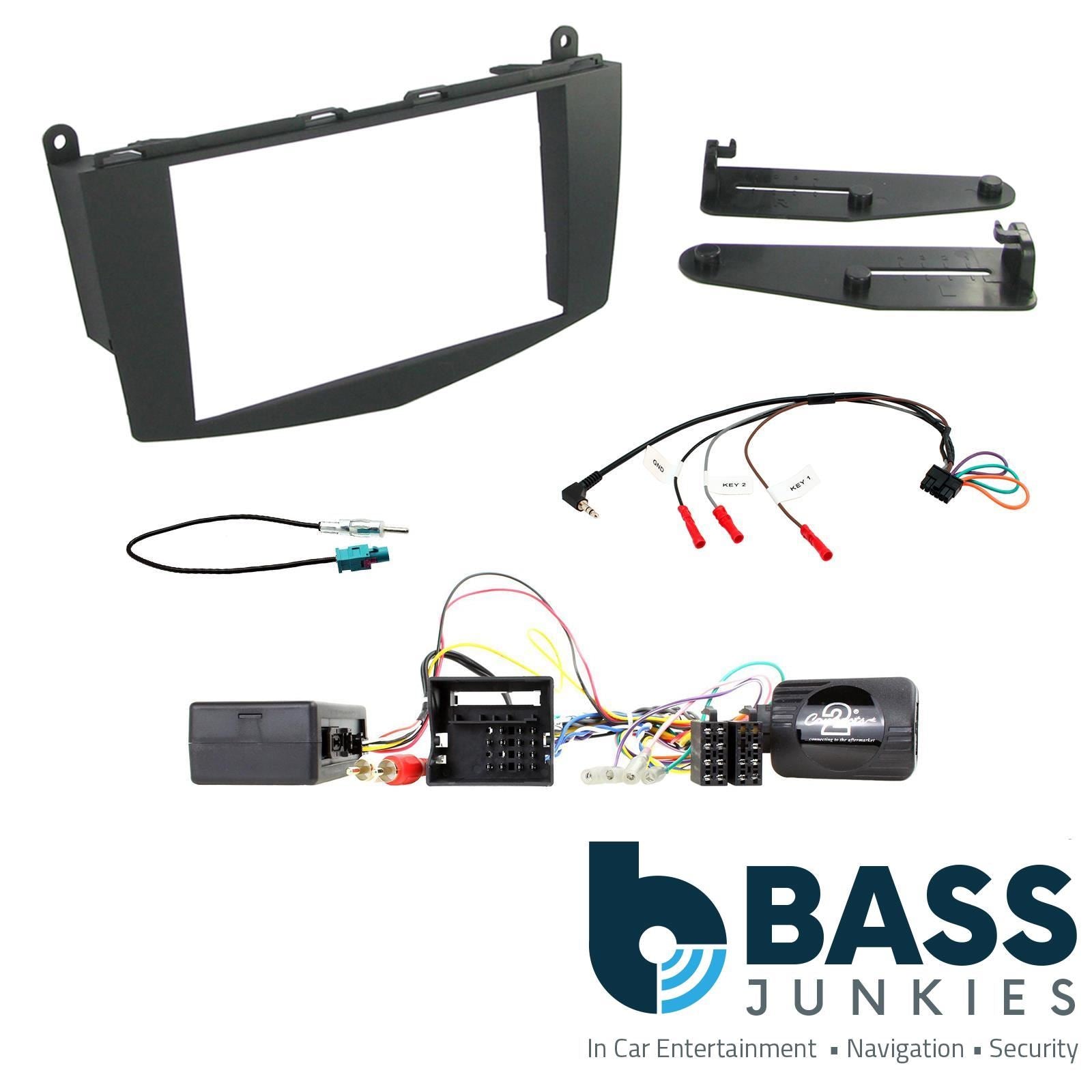 Double Din Stereo Fitting Kit + Steering Wheel Stalk Controls to fit Mercedes C-Class 2007-11