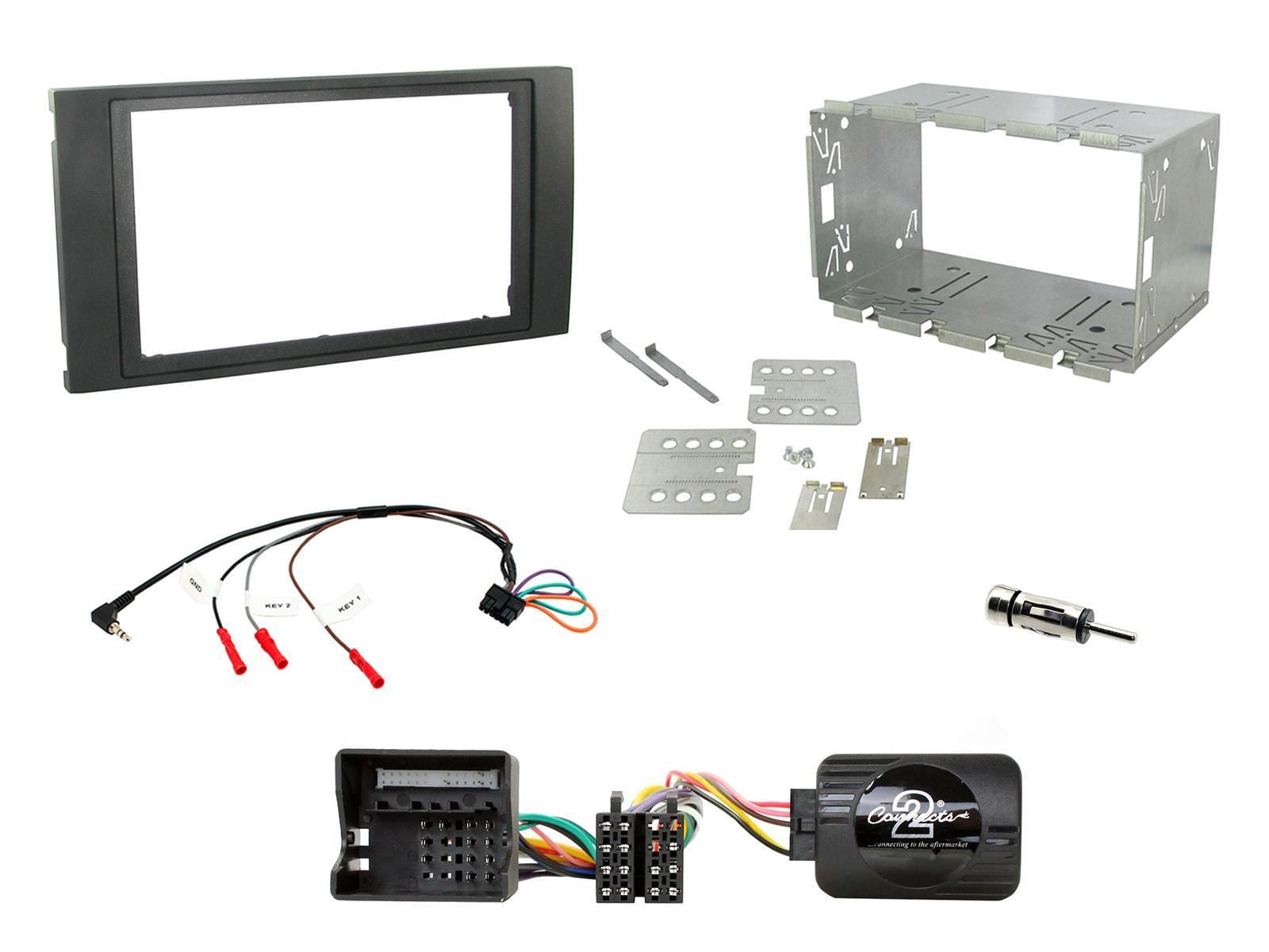 Connects 2 CTKFD46 - Ford Fiesta 2005 - 2008 Double Din Facia & Steering wheel Interface Fitting Installation Kit (Black Facia Panel)