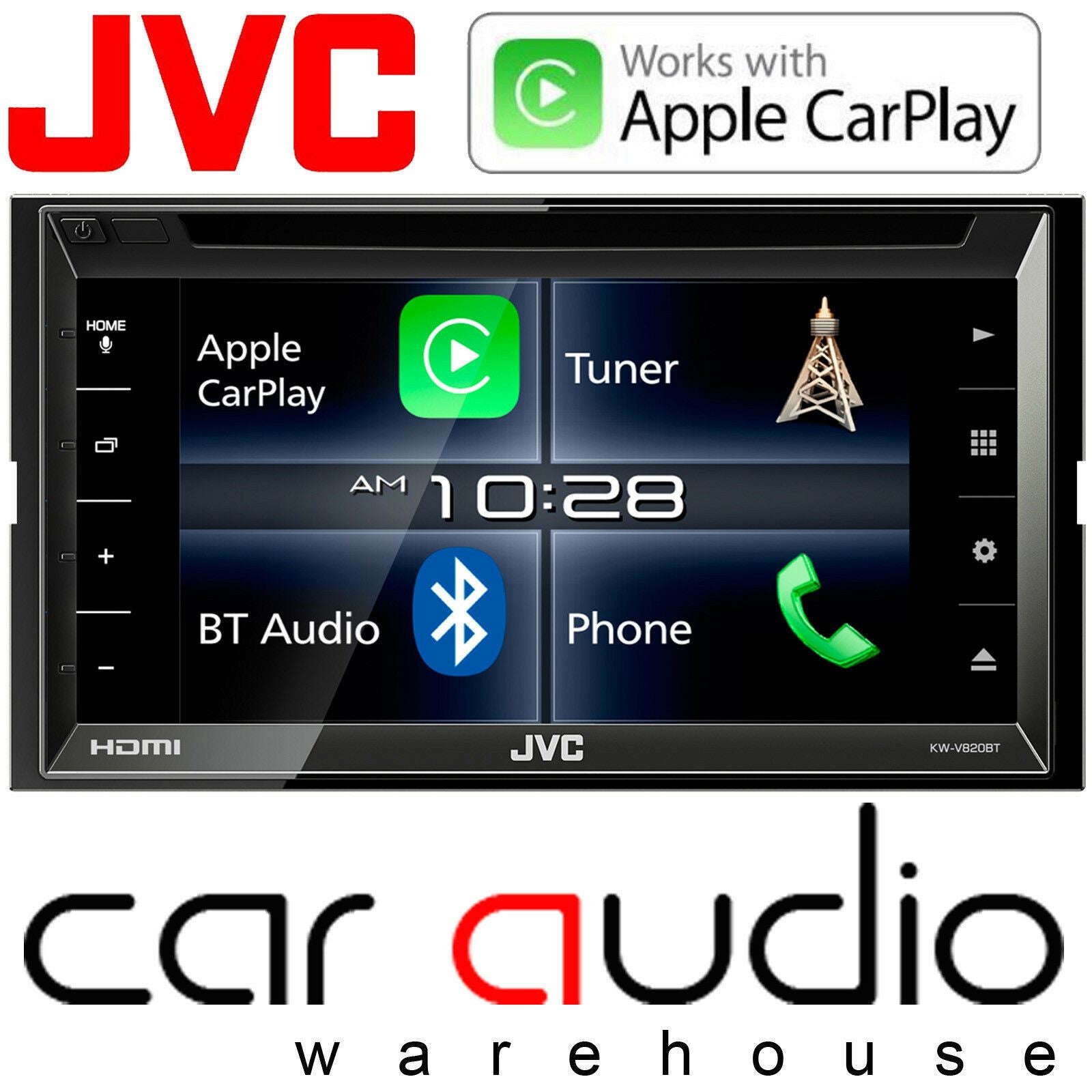 JVC KW-V820BT - 6.8" DVD CD MP3 Apple Carplay Bluetooth Touchscreen AM/FM Tuner, iPod iPhone Android Control Car Stereo