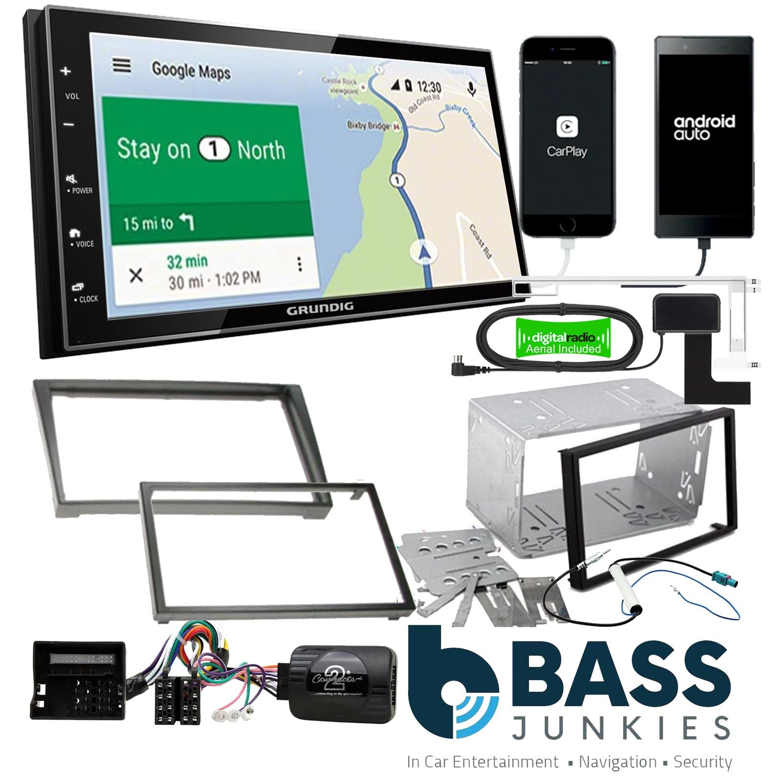 Grundig 6.8" Apple Android Double Din Stereo & Fitting Kit + Steering Wheel Stalk Controls to fit Vauxhall Corsa 2004-06 | Meriva 2005-10 | Signum 2005-08 | Tigra 2004-09 | Vectra 2004-08