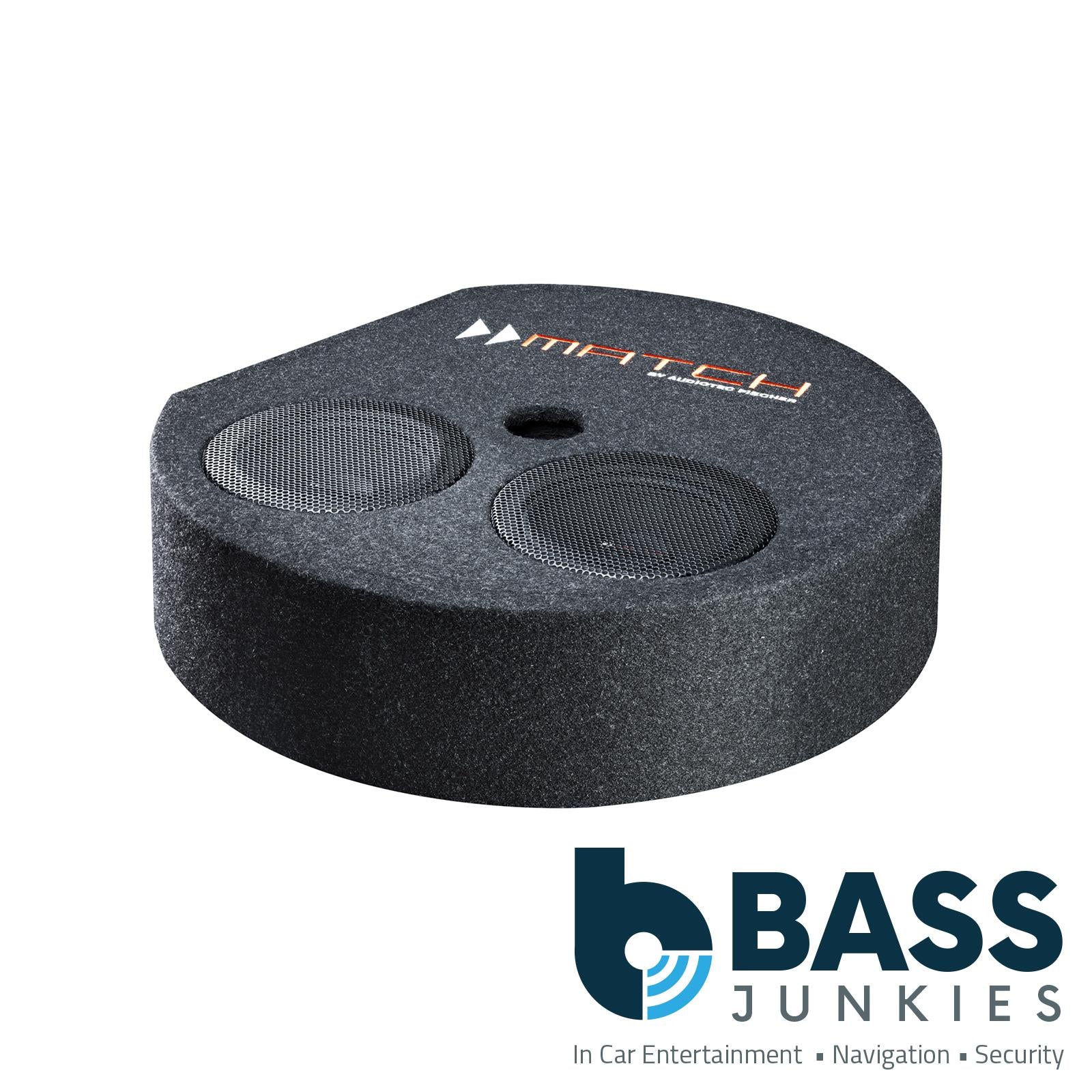 Match PP 7S-D - Round vented Plug & Play subwoofer, equipped with two 6.5“ / 16.5 cm woofers with dual voice coil, fits in many spare tire