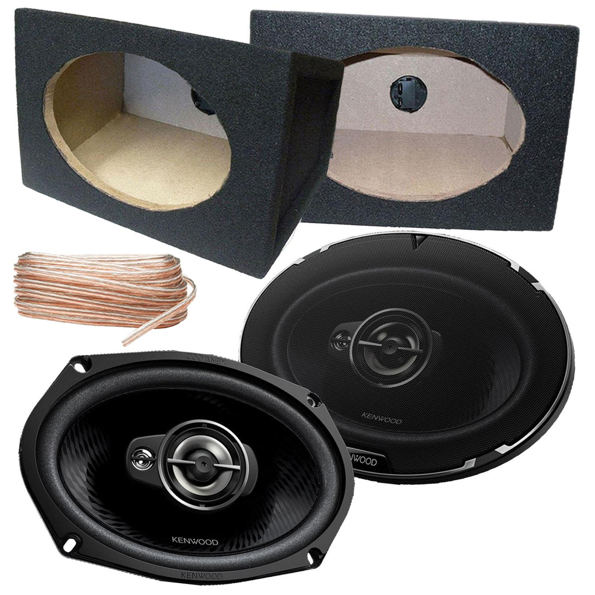 Kenwood KFC-PS6977 6x9 1140 Watts 3-Way Speakers with Black MDF Boxes Pair
