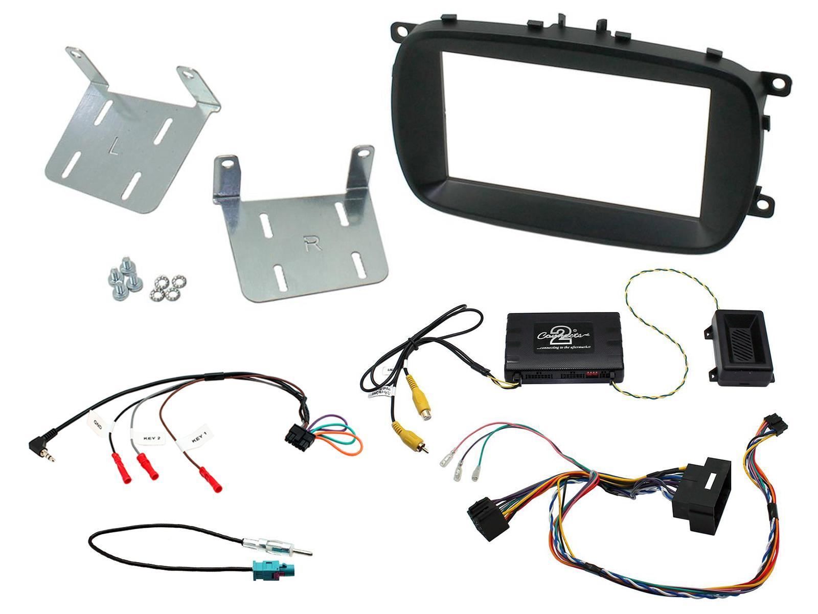 Connects 2 CTKFT13 - Fiat 500X 2015 Onwards Double Din Facia & Steering wheel Interface Fitting Installation Kit (Black Facia Panel)