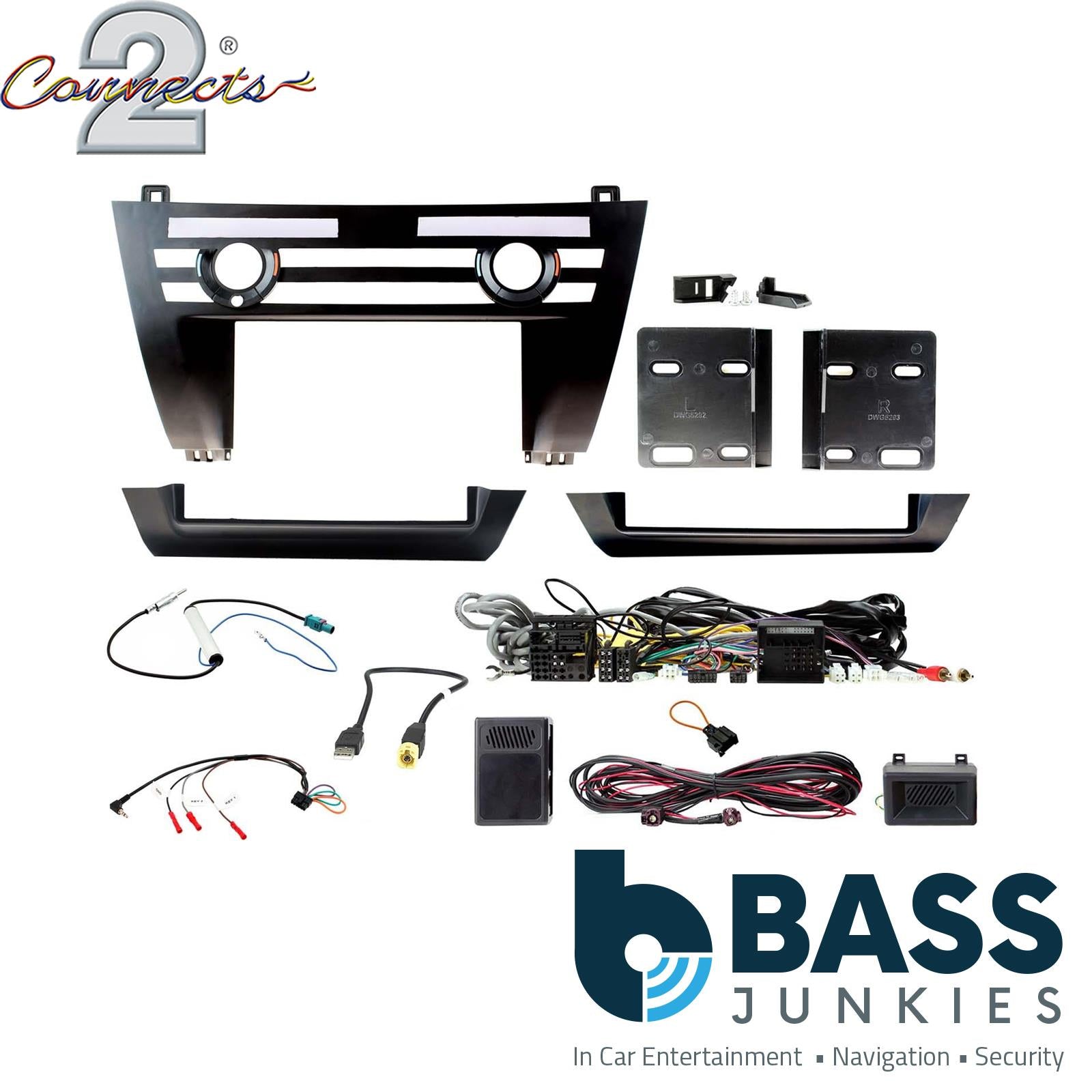 Connects2 CTKBM40 Double Din Steering Wheel ControlsFascia Panel|Aerial Adapter|USB Retention|Steering Wheel Controls Fitting Kit to fit BMW X5 2013-18