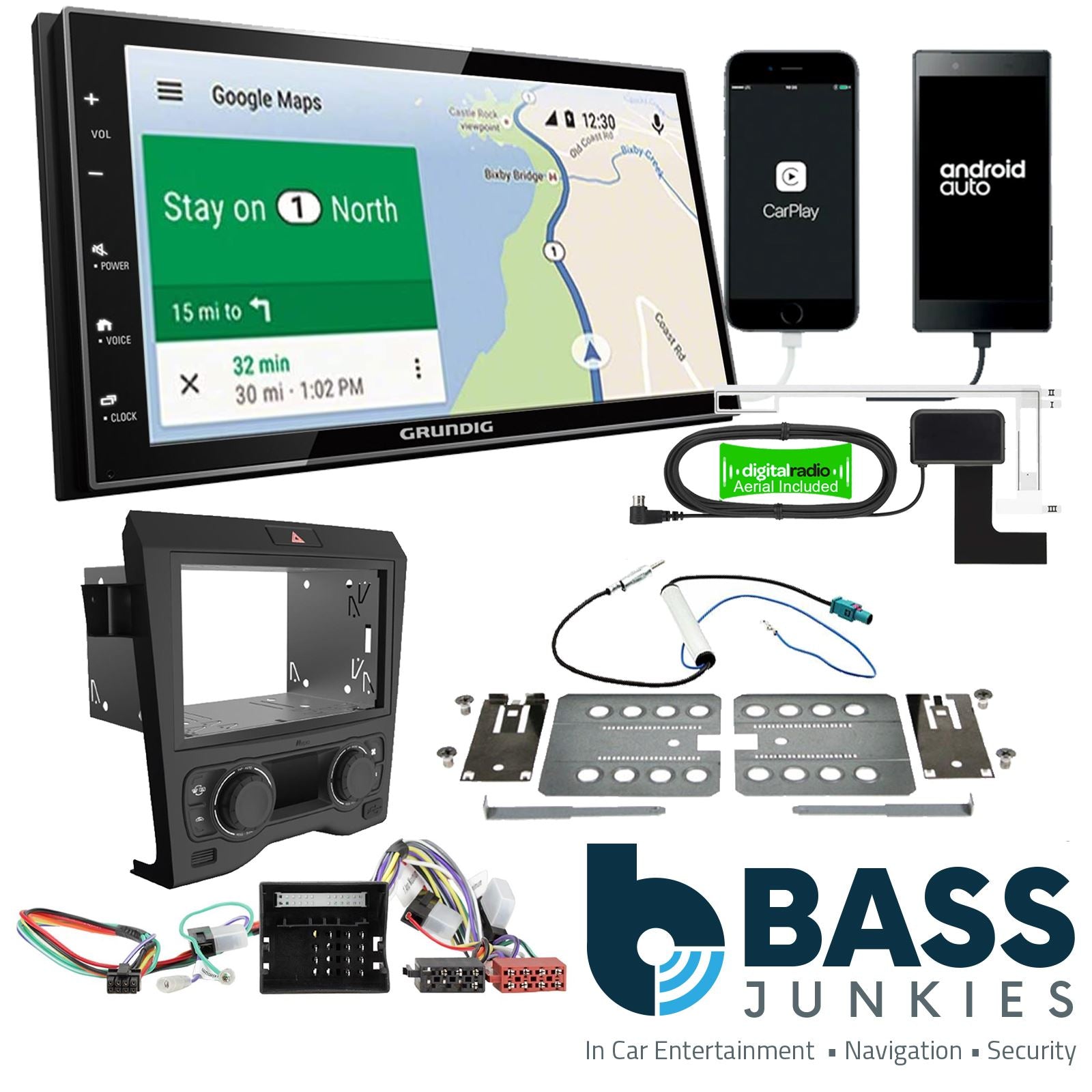Grundig 6.8" Apple Android Double Din Stereo Fitting Kit + Steering Wheel Stalk Controls to fit Nissan Skyline 2003-04 | Infiniti G35 2003-04