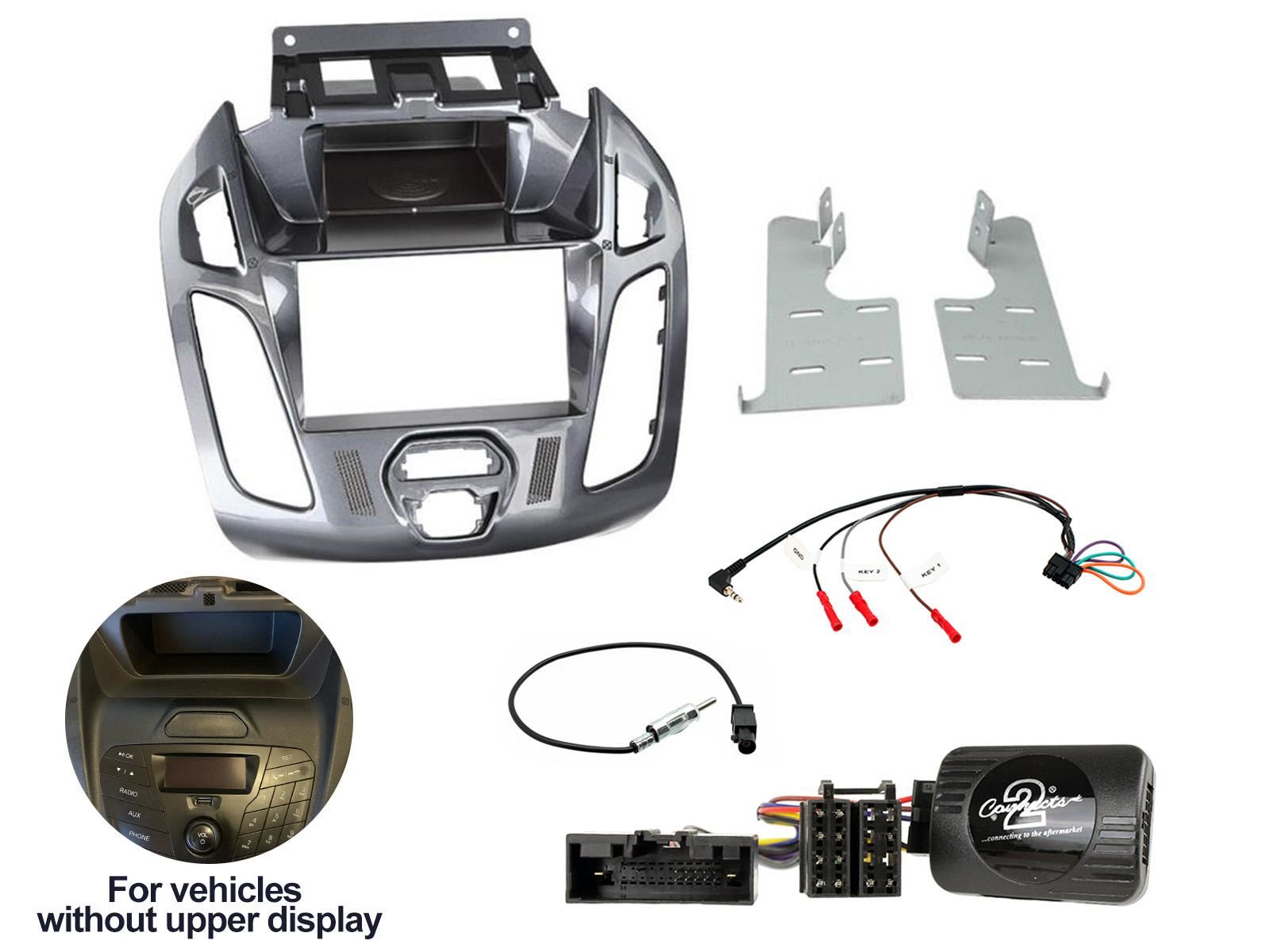Double Din Stereo Fitting Kit + Steering Wheel Stalk Controls to fit Ford Transit-Connect 13-21