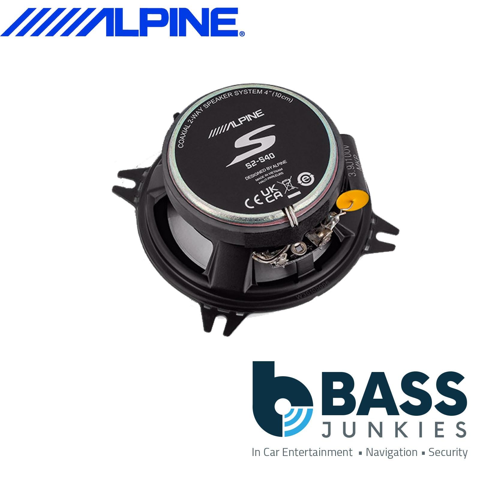 Alpine S-S40 S-Series 100mm/10cm/4" 2-Way Coaxial Car speakers (Per Pair Max 240|90 watts RMS) Fits Fiat Qubo 2008-18 | Fiorino 08-21