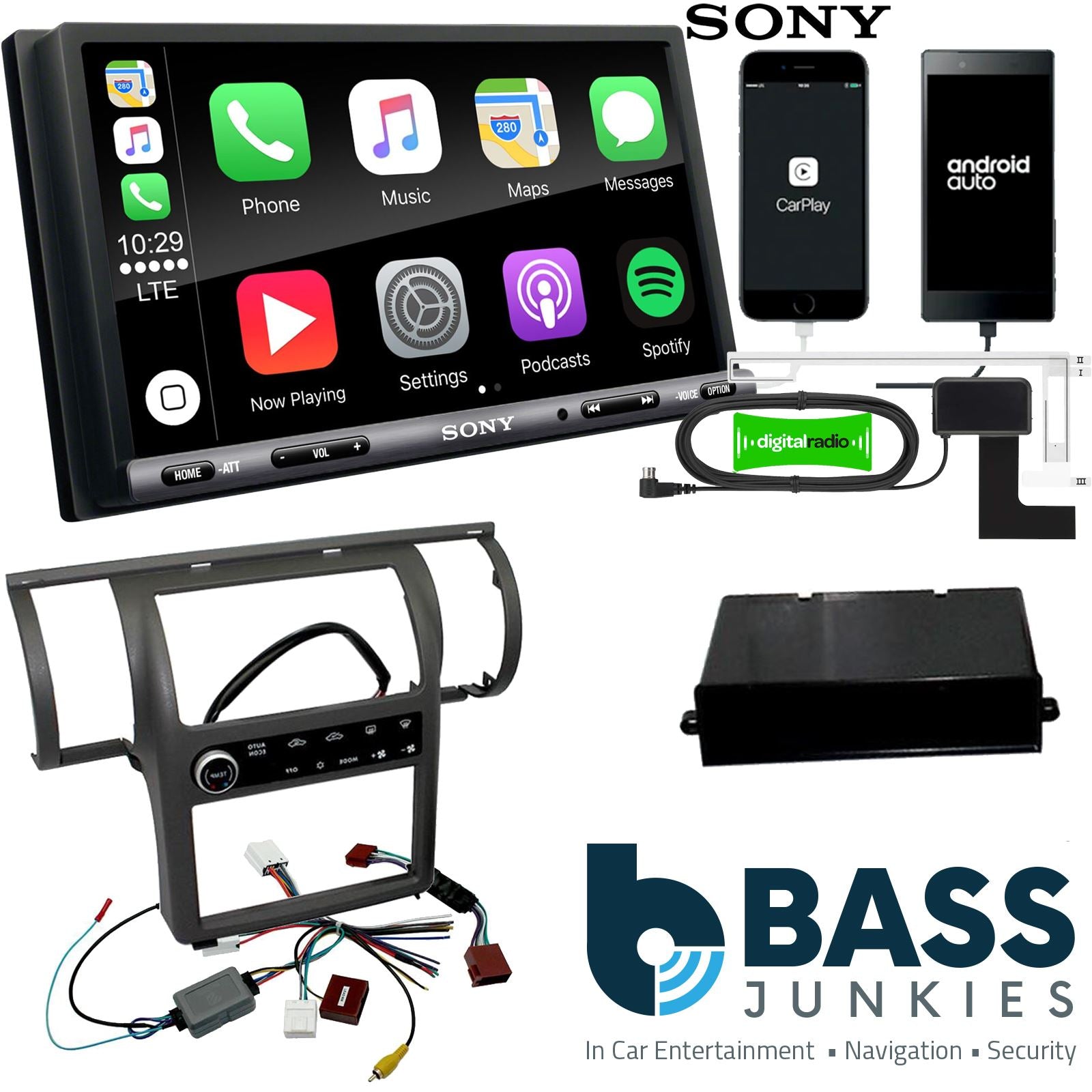 SONY DAB+ Apple | Android Double Din Stereo Fitting Kit + Steering Wheel Stalk Controls to fit Nissan Skyline 2003-04 | Infiniti G35 2003-04