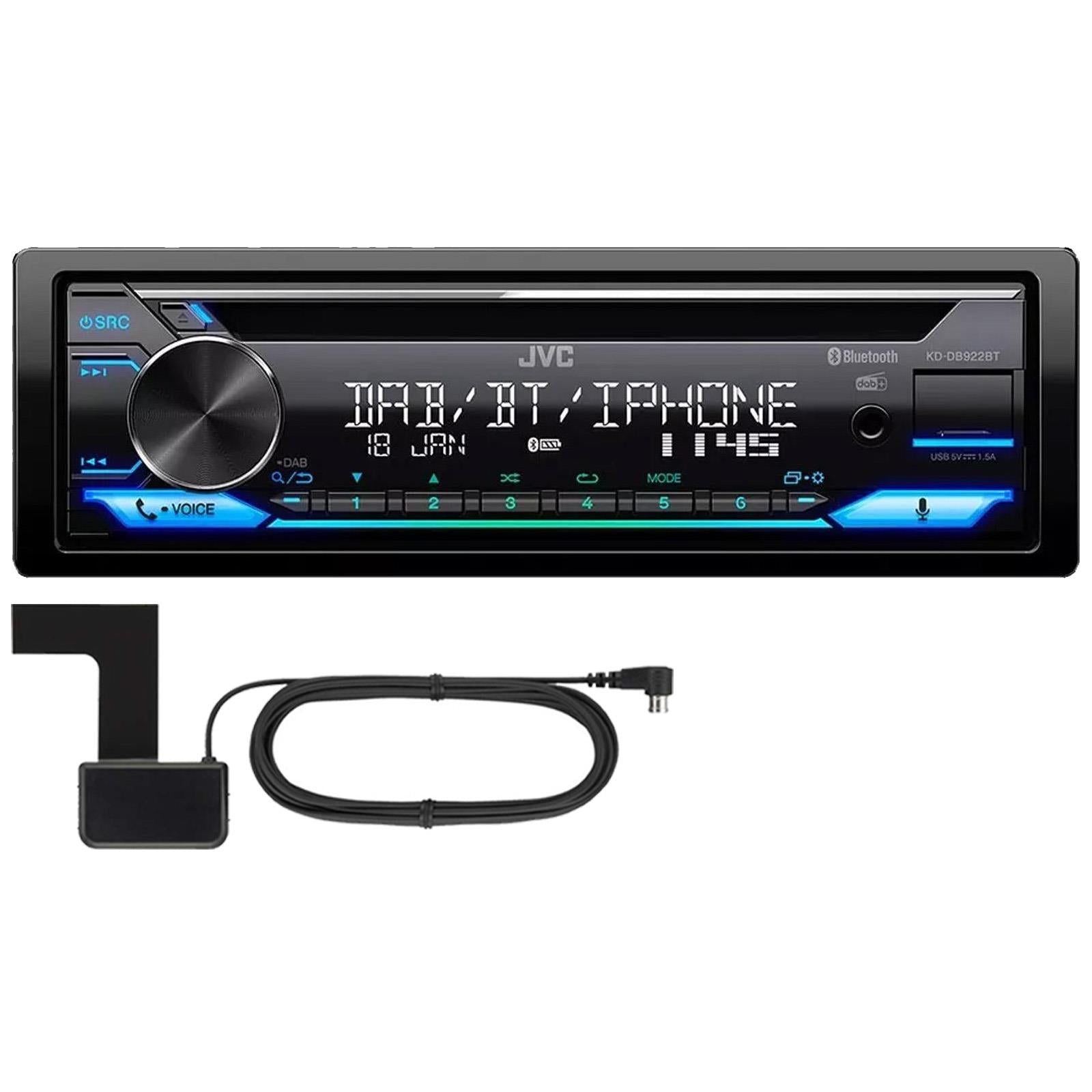 JVC KD-DB922BT DAB+ Radio USB AUX CD MP3 Bluetooth Car Stereo Player & Aerial