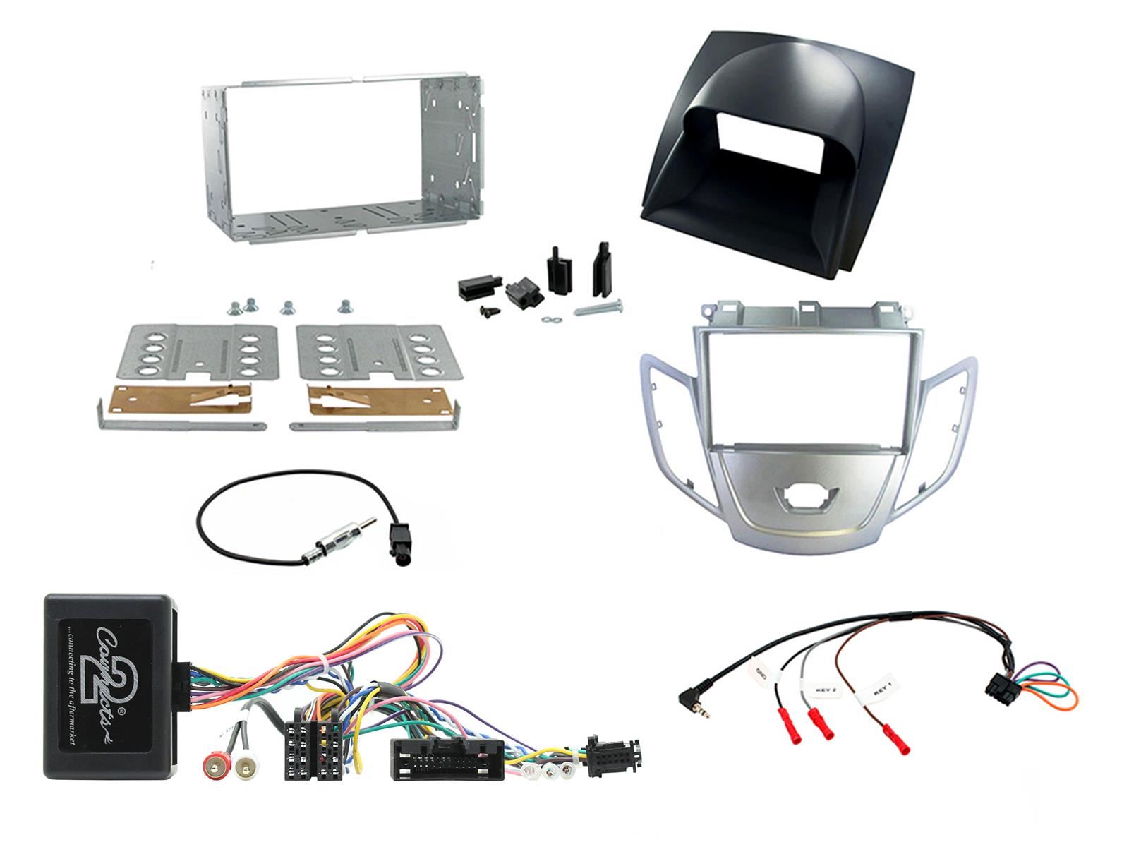 Connects 2 CTKFD10 - Ford Fiesta Mk7 2010 - 2012 Double Din Facia & Steering wheel Interface Fitting Installation Kit (Silver Facia Panel)