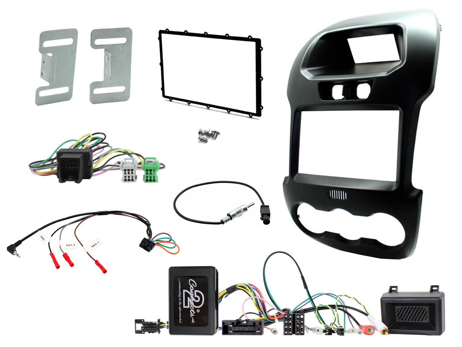 Connects 2 CTKFD40 - Ford Ranger 2012 - 2016 Double Din Facia & Steering wheel Interface Fitting Installation Kit (Black Facia Panel)