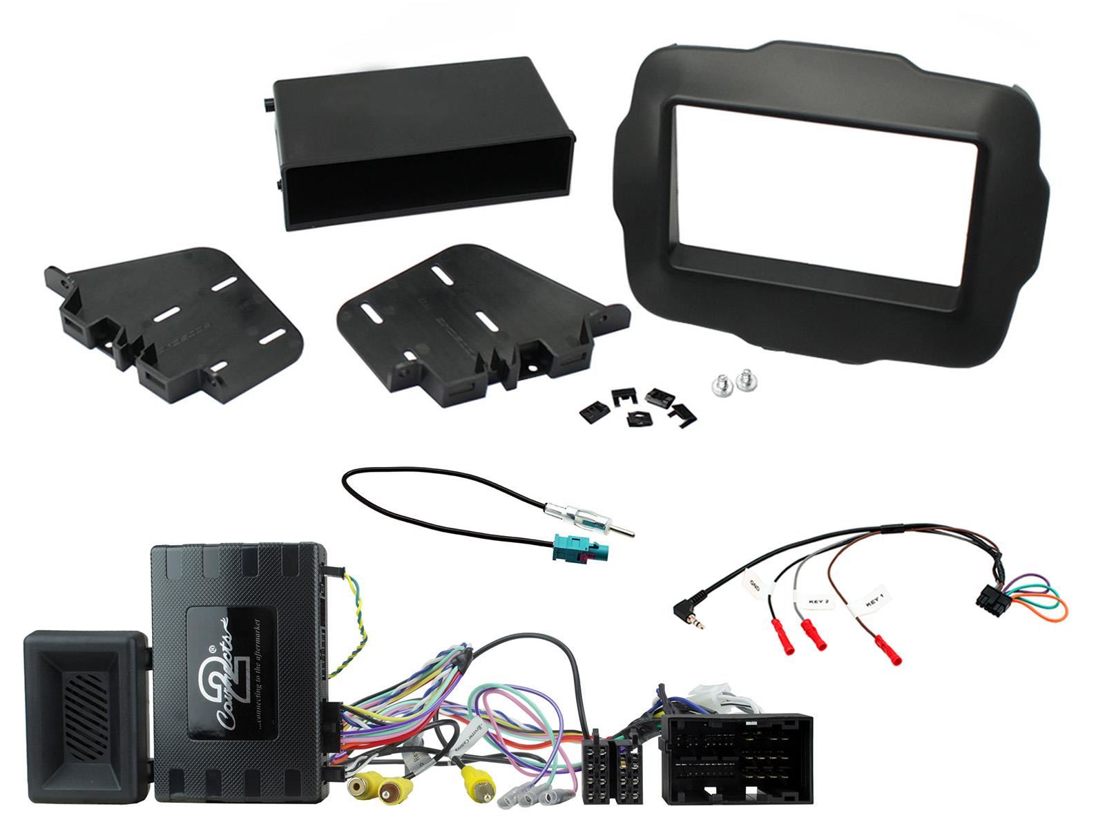 Single & Double Din Stereo Fitting Kit + Steering Wheel Stalk Controls to fit Jeep Renegade 2015>