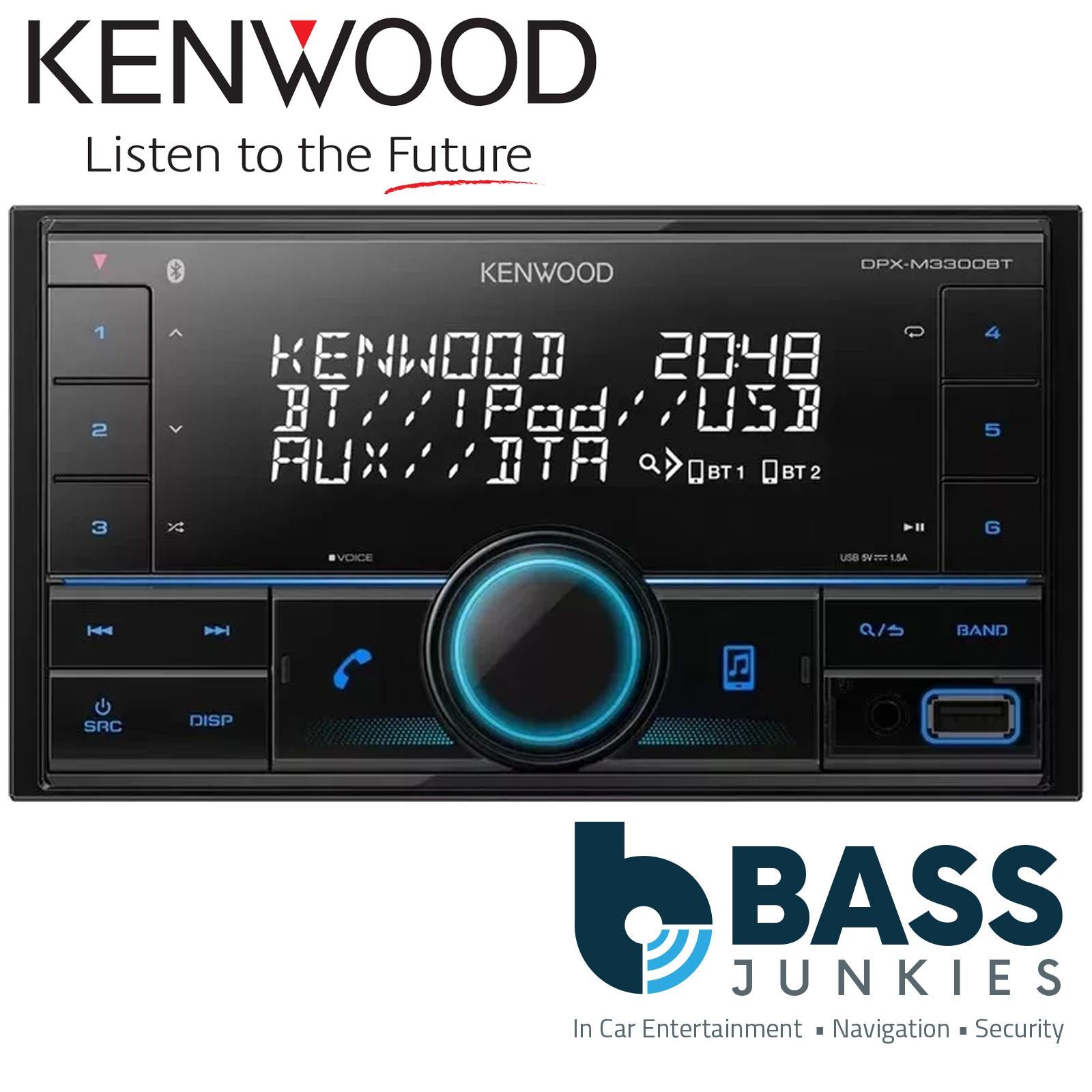 Kenwood DPX-M3300BT Mechless Double Din Bluetooth USB iPhone Android Car Stereo