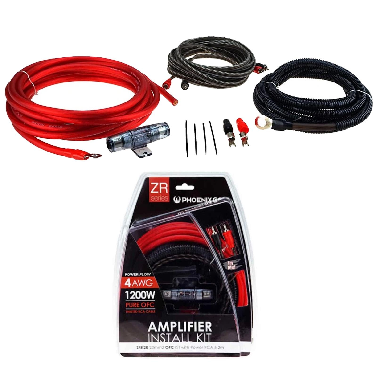Phoenix Gold ZRK20 - 1200 Watts 4 AWG Gauge Pure OFC Amp Amplifier Wiring Kit