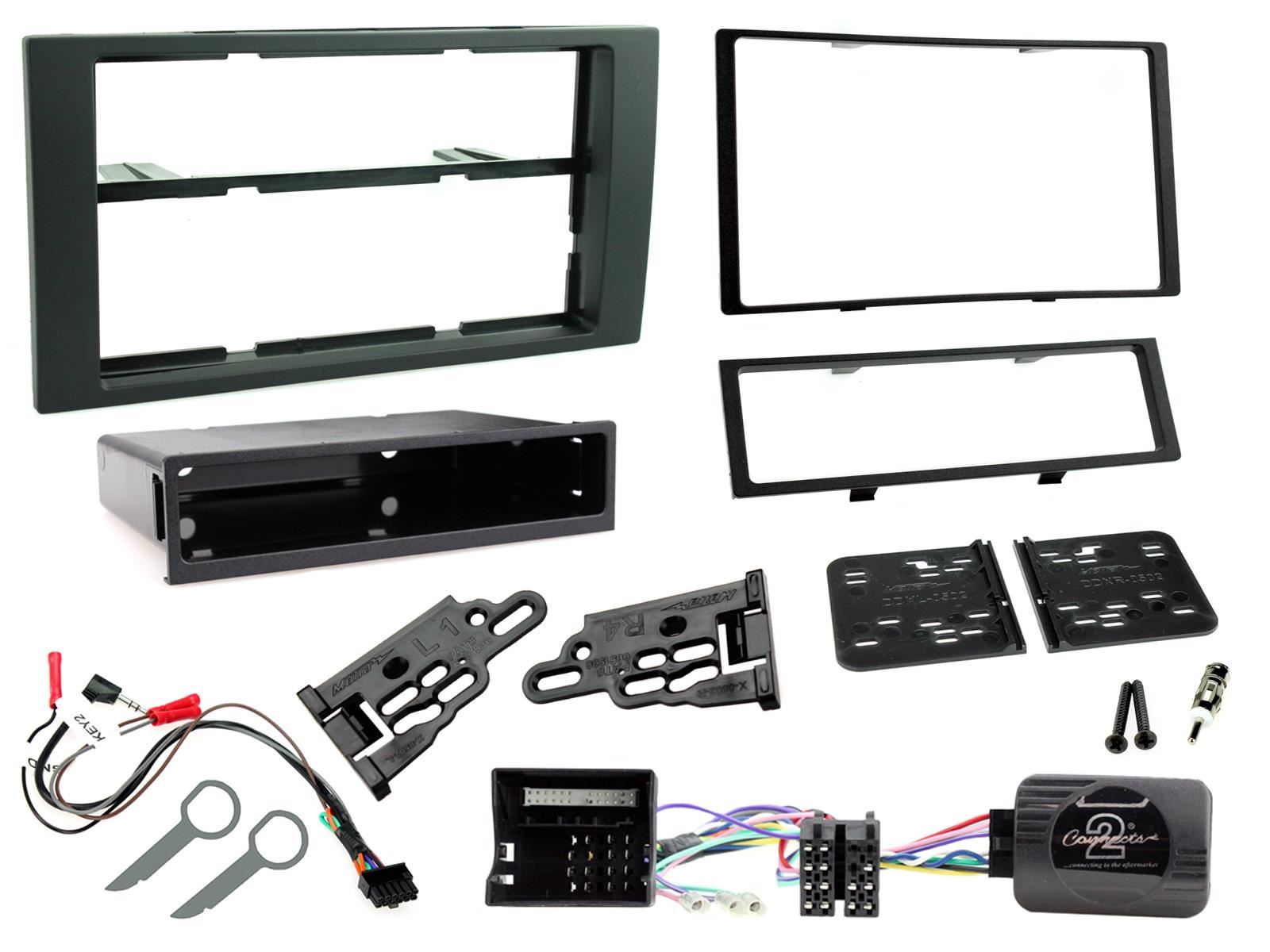 Connects 2 CTKFD21 - Ford Fiesta 2005 - 2008 Single Din or Double Din Facia & Steering wheel Interface Fitting Installation Kit (Black Facia Panel)