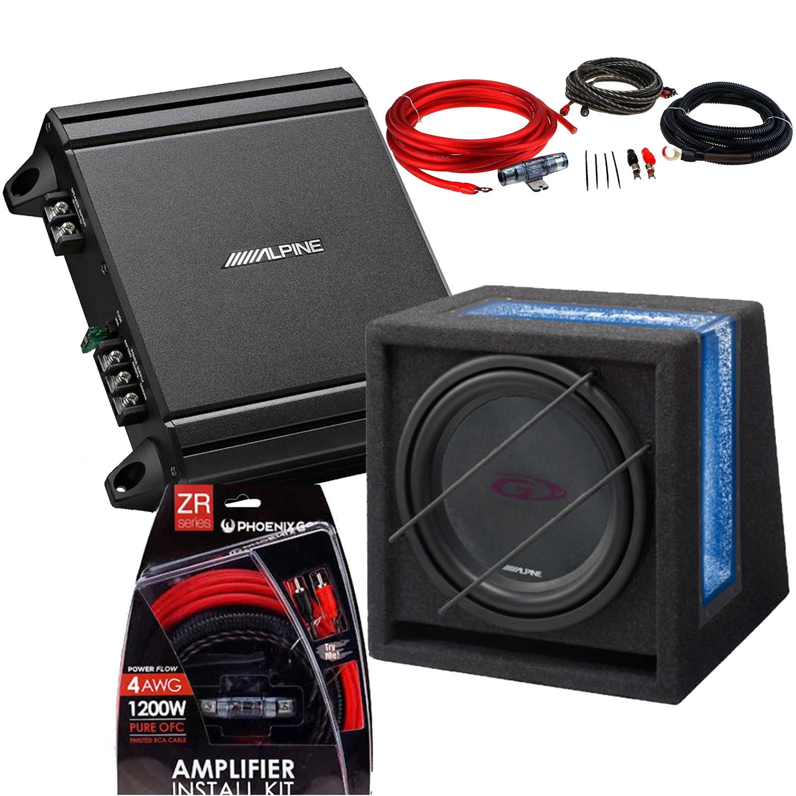 Alpine 10" 500 Watts Car Bass Box & 550 Watts Amplifier & Full Amp Kit Package
