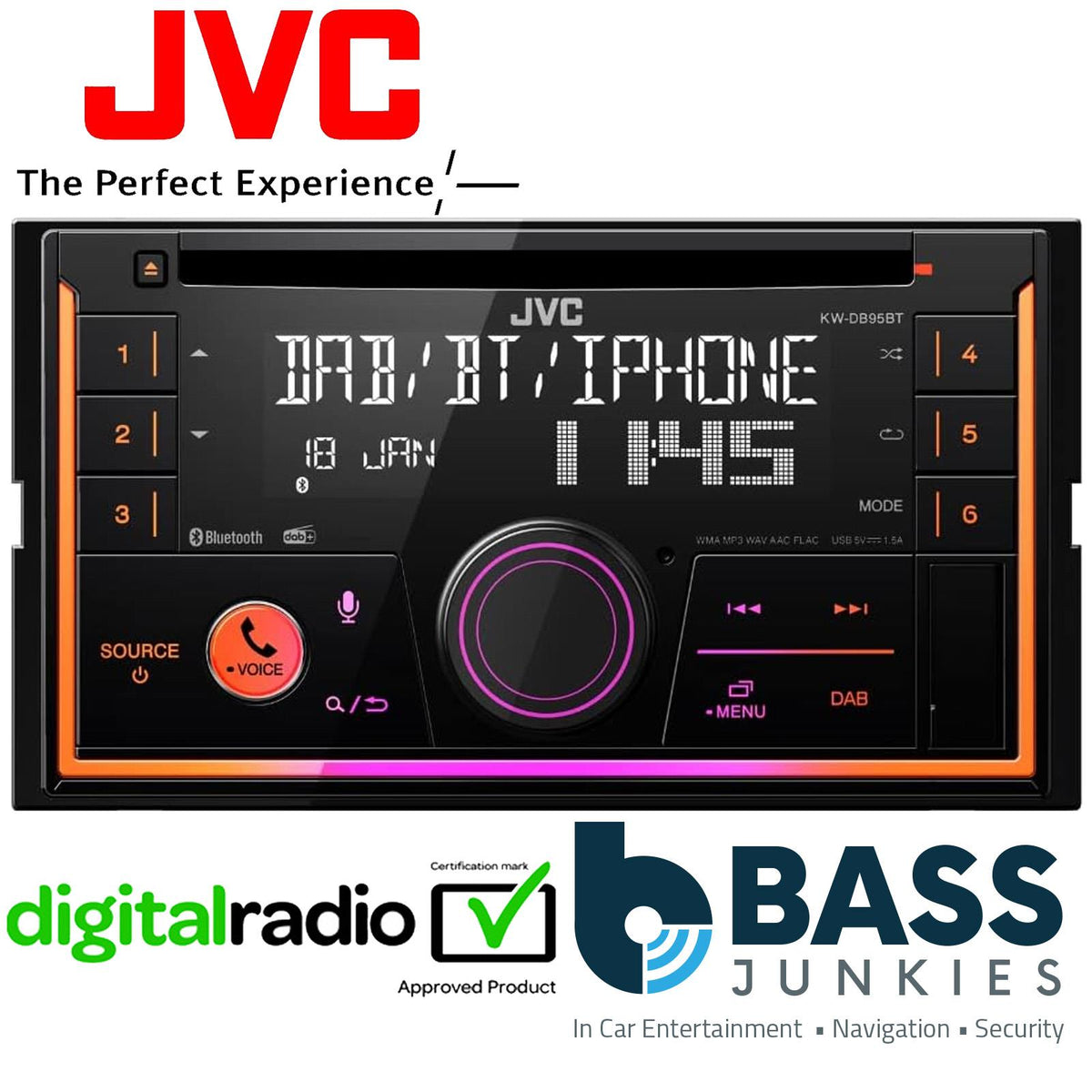 JVC KW-DB95BT Double Din DAB Bluetooth CD USB MP3 iPhone Car Stereo Radio Player