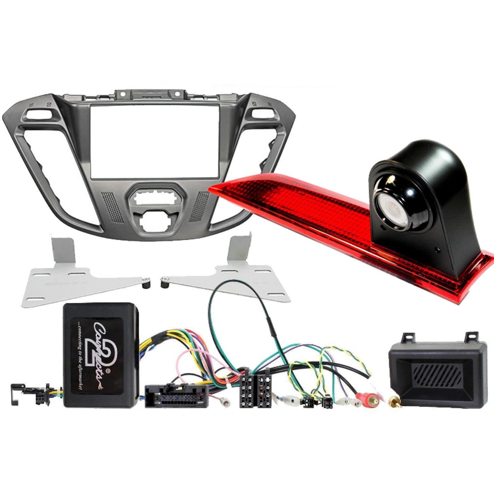 CTKFD41 - Ford Transit Custom 2012-18 Euro5 Car Stereo Silver Fascia & Rear Brake Light Camera Kit