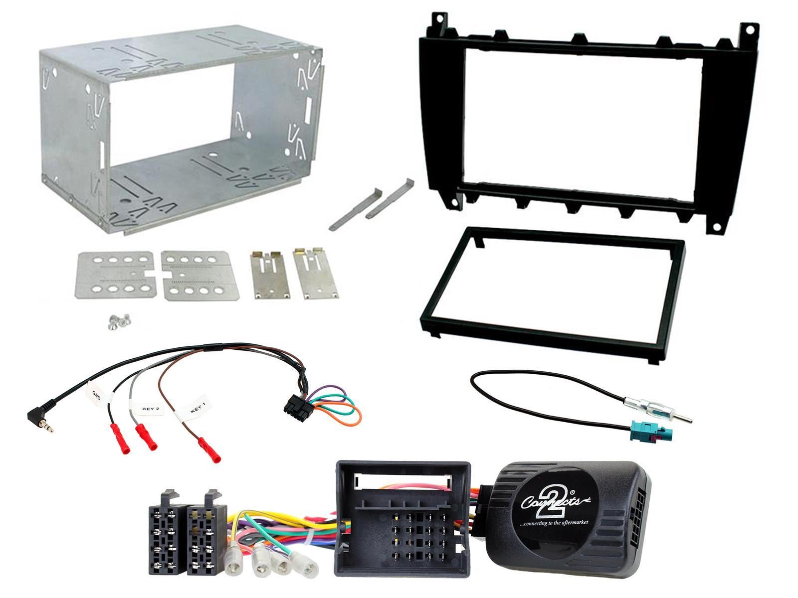Connects 2 CTKMB01 - Mercedes Benz C Class W203 2004 - 2007 Double Din Fascia & Steering Wheel Interface Installation Kit