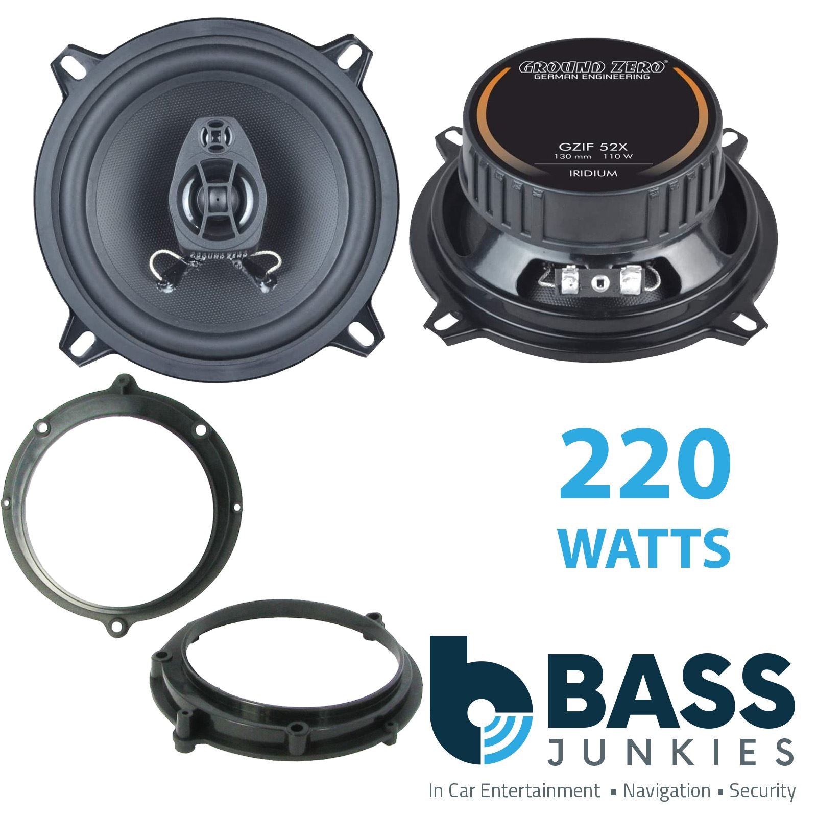 Ground Zero 2-Way 130mm/13cm/5.25" Car Coaxial Speakers (Pair Max 220 Watts) Fits Audi A4 1994-00