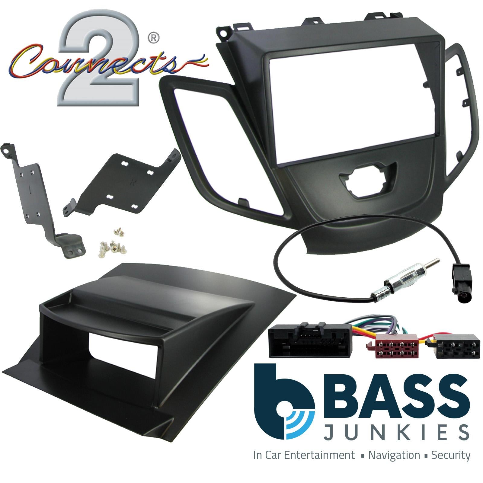 Ford Fiesta MK7 2010-17 Black Double Din Car Stereo Fascia Panel ISO Fitting Kit