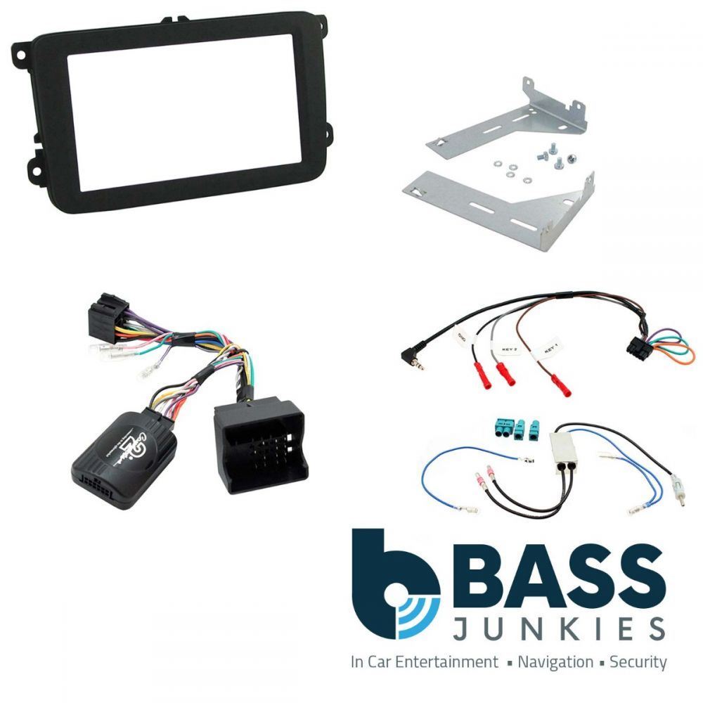 Double Din Stereo Fitting Kit + Steering Controls fit VW EOS 06-15|Tiguan 07-15|Golf 03-13|Touran 06-10|Polo 09-14|Jetta 05-11|Scirocco 08-14|Vento 05-11|Sagitar 05-11|Passat 05-15|Fusca 05-11|Transporter T5 T5.1