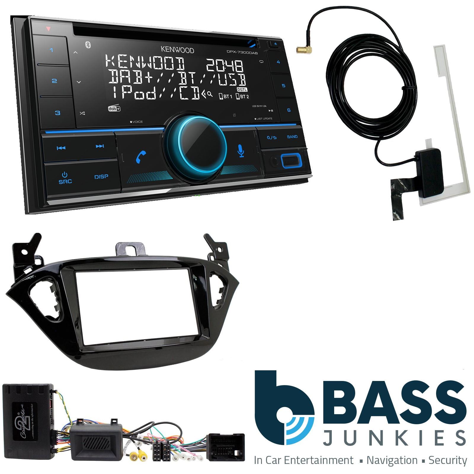 Kenwood DPX-7300DAB + Connects2 Double Din + Steering Wheel Controls fits Opel Adam 2013-21|Corsa 2014-|Vauxhall Adam 2012-|Corsa 2014-
