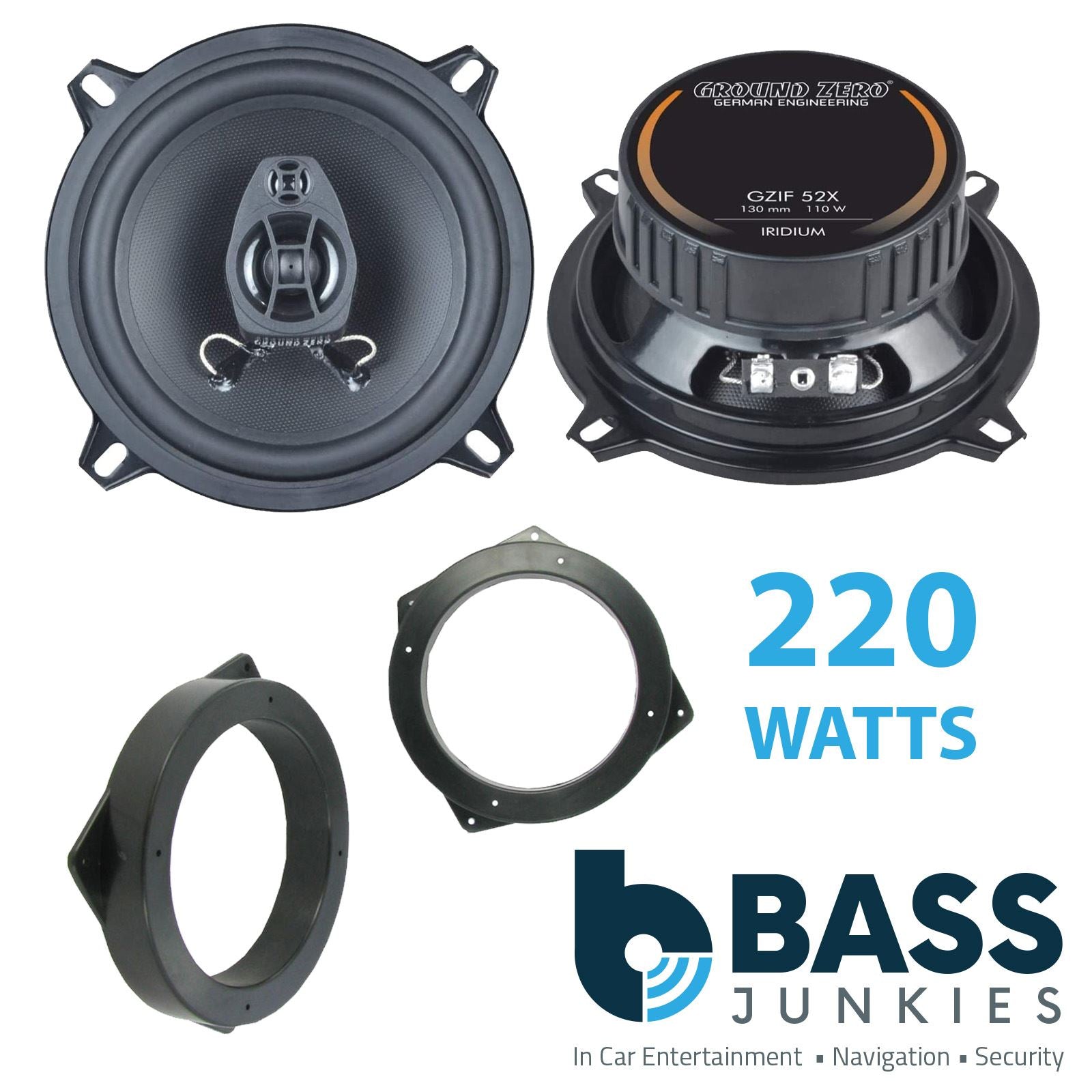 Ground Zero 2-Way 130mm/13cm/5.25" Car Coaxial Speakers (Pair Max 220 Watts) Fits BMW Mini 2001-06 | 3-Series 01-04