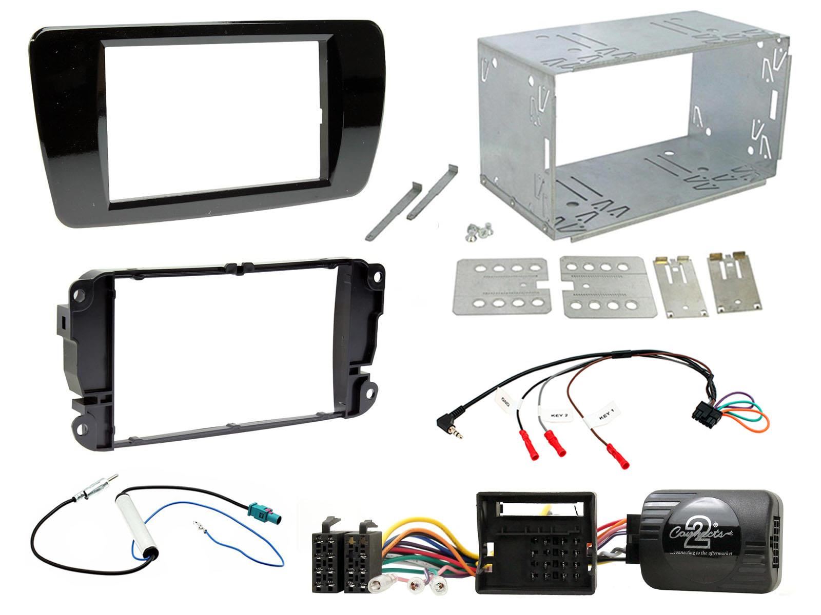 Double Din Stereo Fitting Kit + Steering Wheel Stalk Controls to fit Seat Ibiza 2008-14