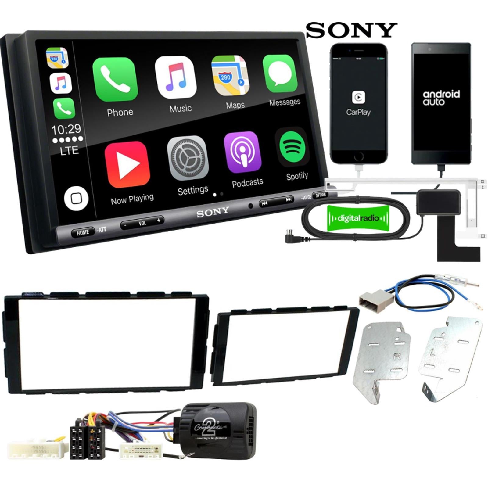 SONY DAB+ Apple | Android Double Din Stereo Fitting Kit + Steering Wheel Stalk Controls to fit Nissan Juke 2014-
