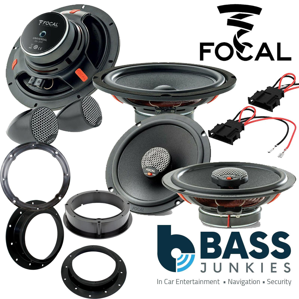Seat Leon Toledo VW Bora Golf Passat Focal 8" 20cm 320 Watts Car Front Door Speakers & 6.5" 16.5cm 140 Watts Rear Speakers & Complete Fitting Kit