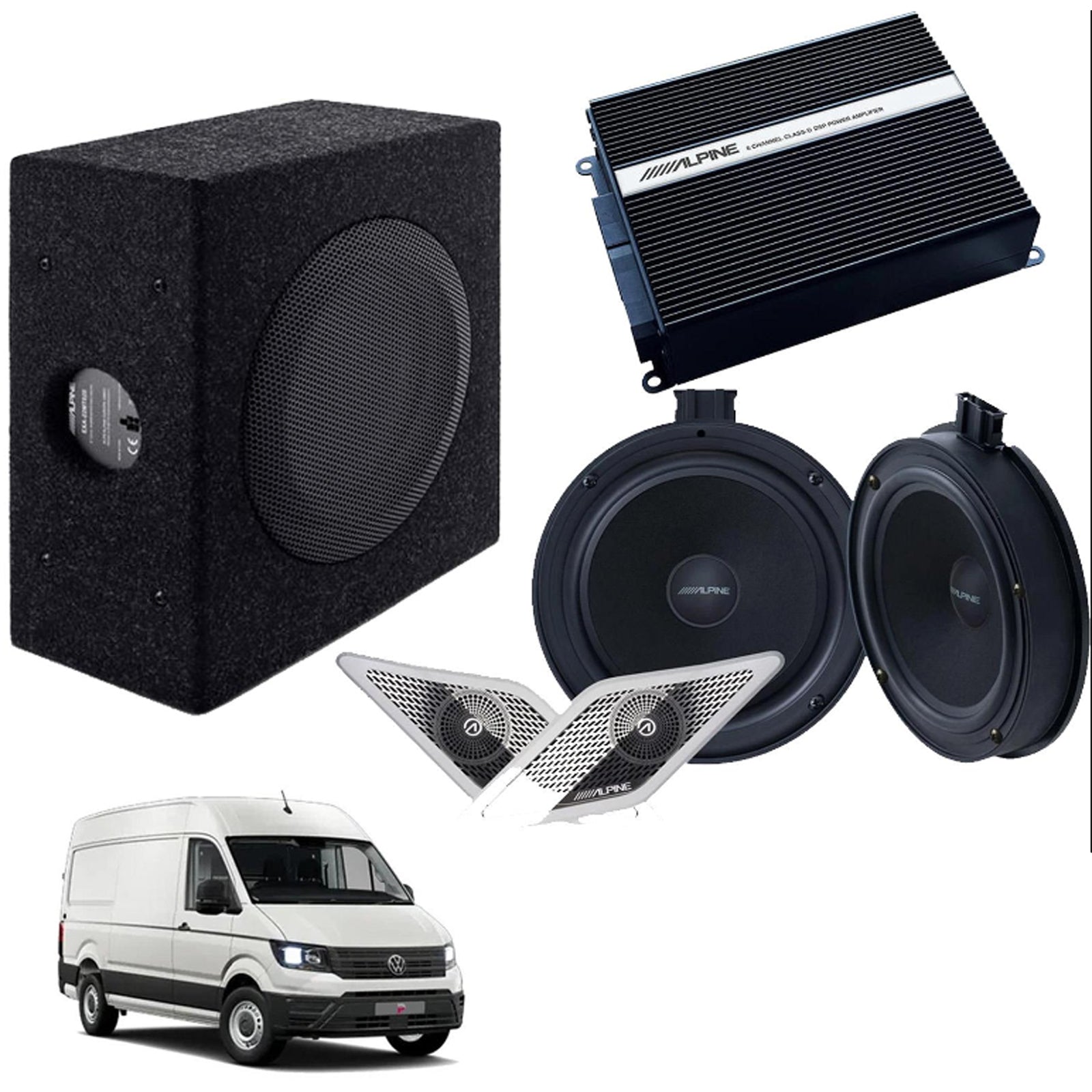Alpine SPC-W84ACRA2-2 – 6 Channel DSP Car Amplifier & Sub Bass Box & Speakers for VW Crafter 2 & MAN TGE 2017 On