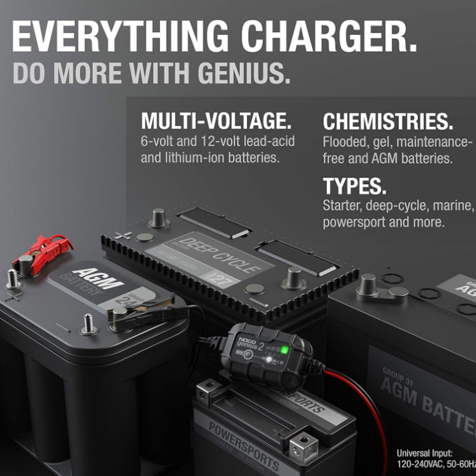 NOCO GENIUS2UK - 2A Smart Battery Charger 6V 12V Lithium AGM EFB Gel
