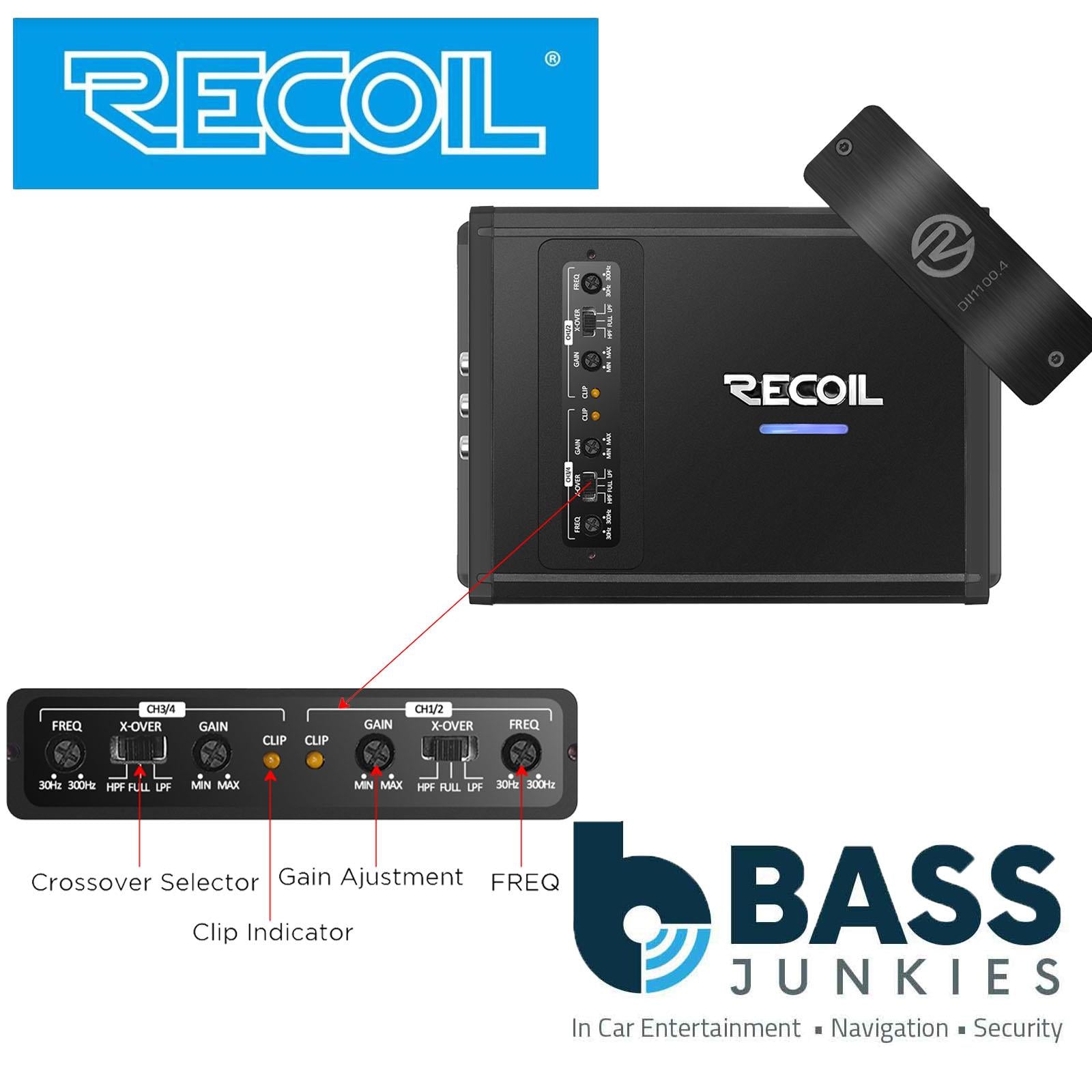 Recoil DII1100.4 - 1100 Watts 2-4 Ohm Stable Class D 4 Channel Car Amp Amplifier