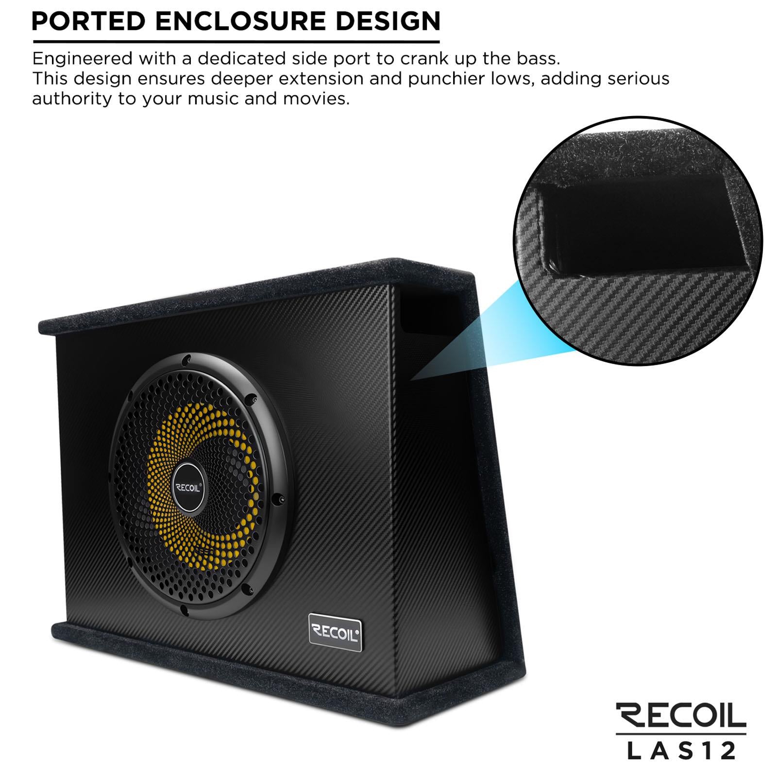 Recoil12" Shallow Active Sub Subwoofer 200 Watts 2Ohm Car Van Bass Enclosure
